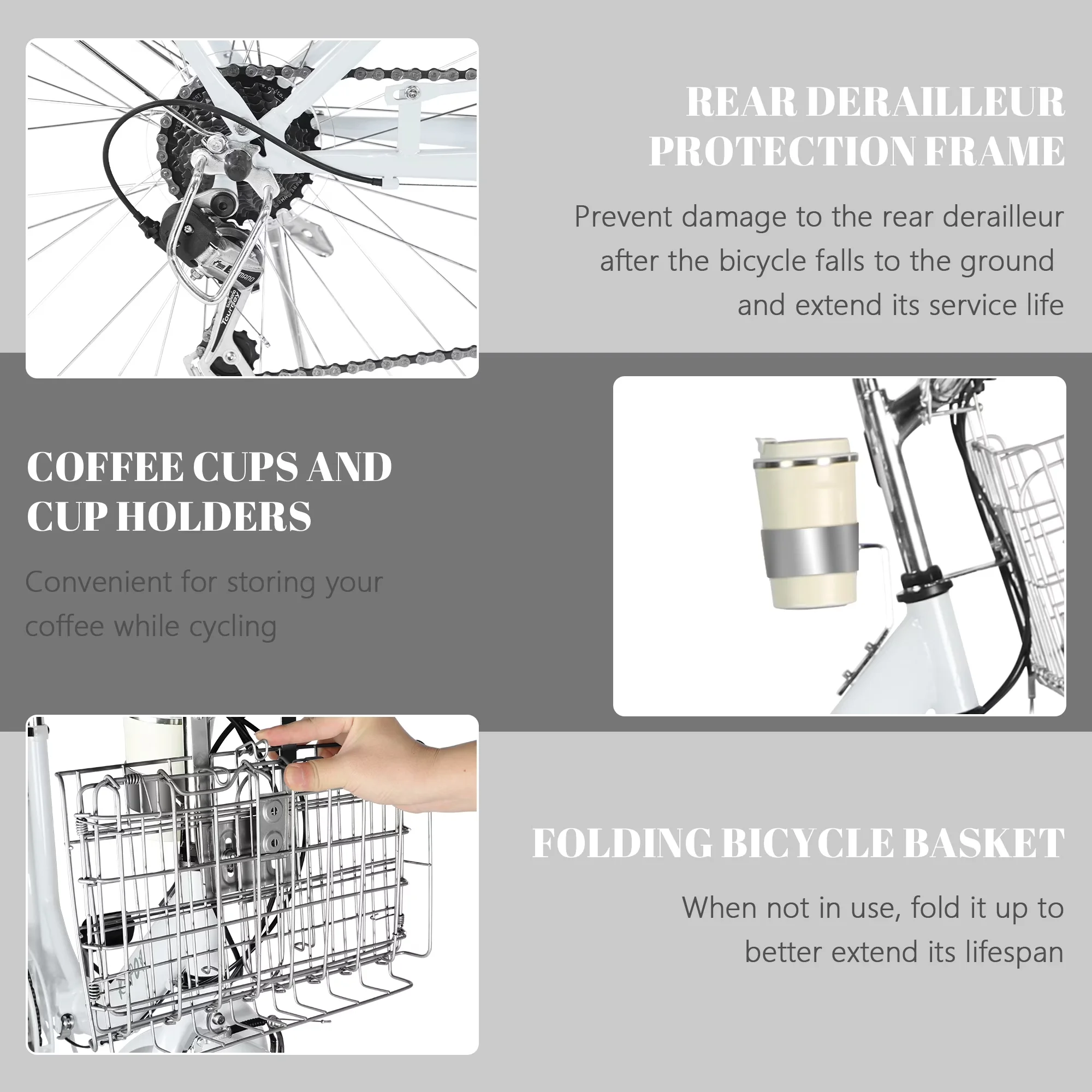 Versatile Cruiser Bike with Adjustable Height, Adjustable Seat Height - White Model 17BBB5