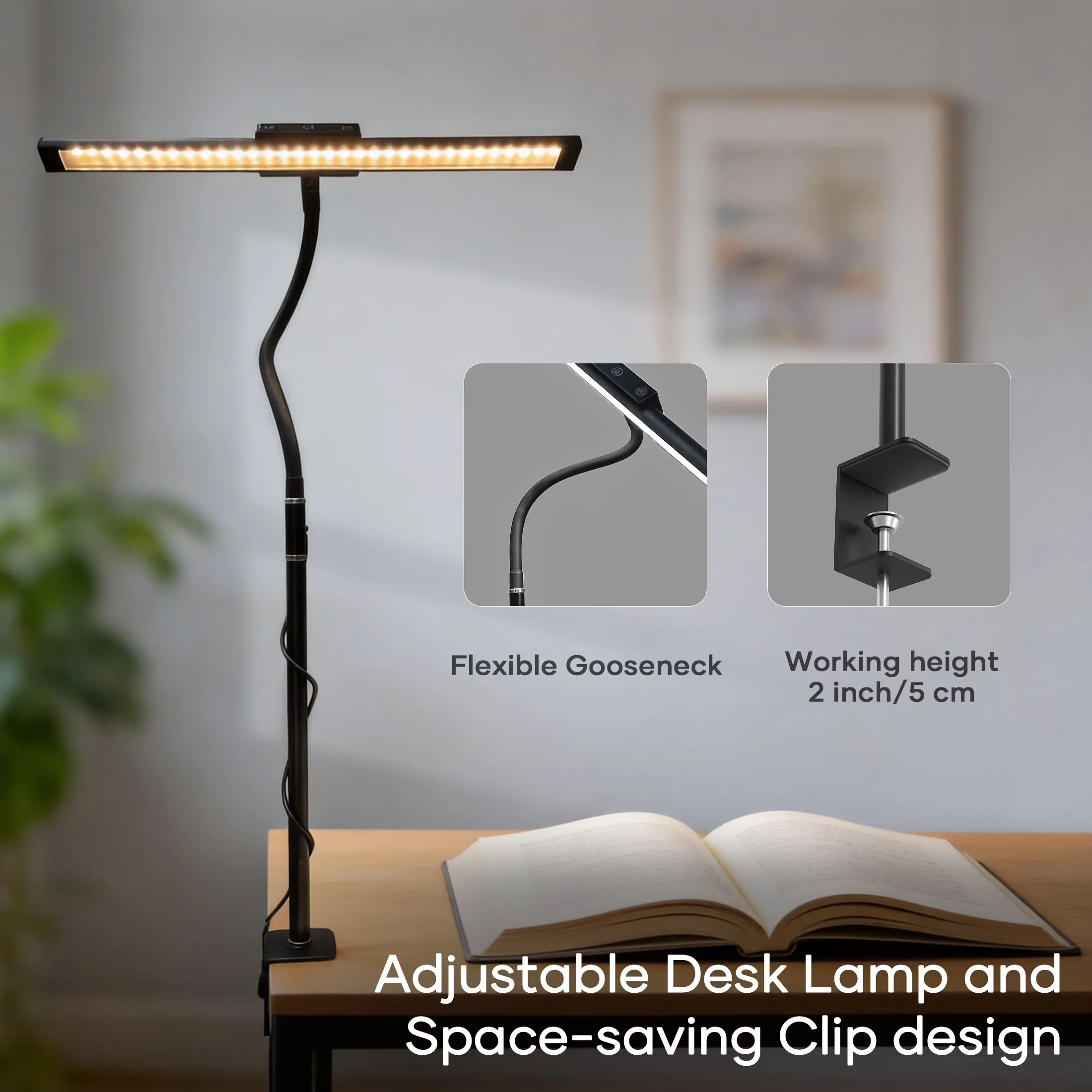 Classic Desk Lamp with LED, 8W, Energy Efficient - Aluminum, Abs Black for Office, Home Model 7F2F0C