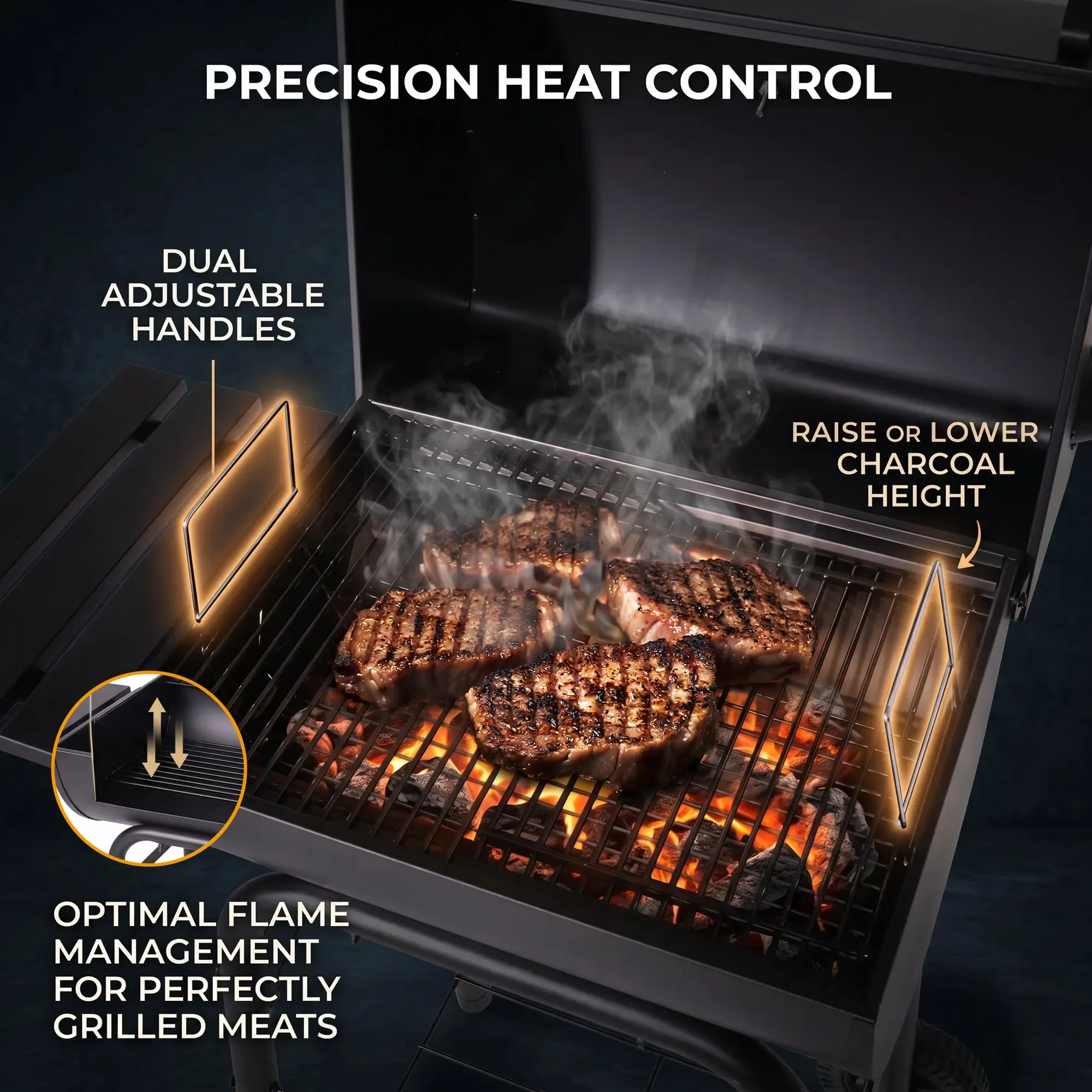 Charcoal Grill Sleek with Thermometer, Portable, Outdoor 30 Inch Barrel Grills - Black Metal Model 4677C8