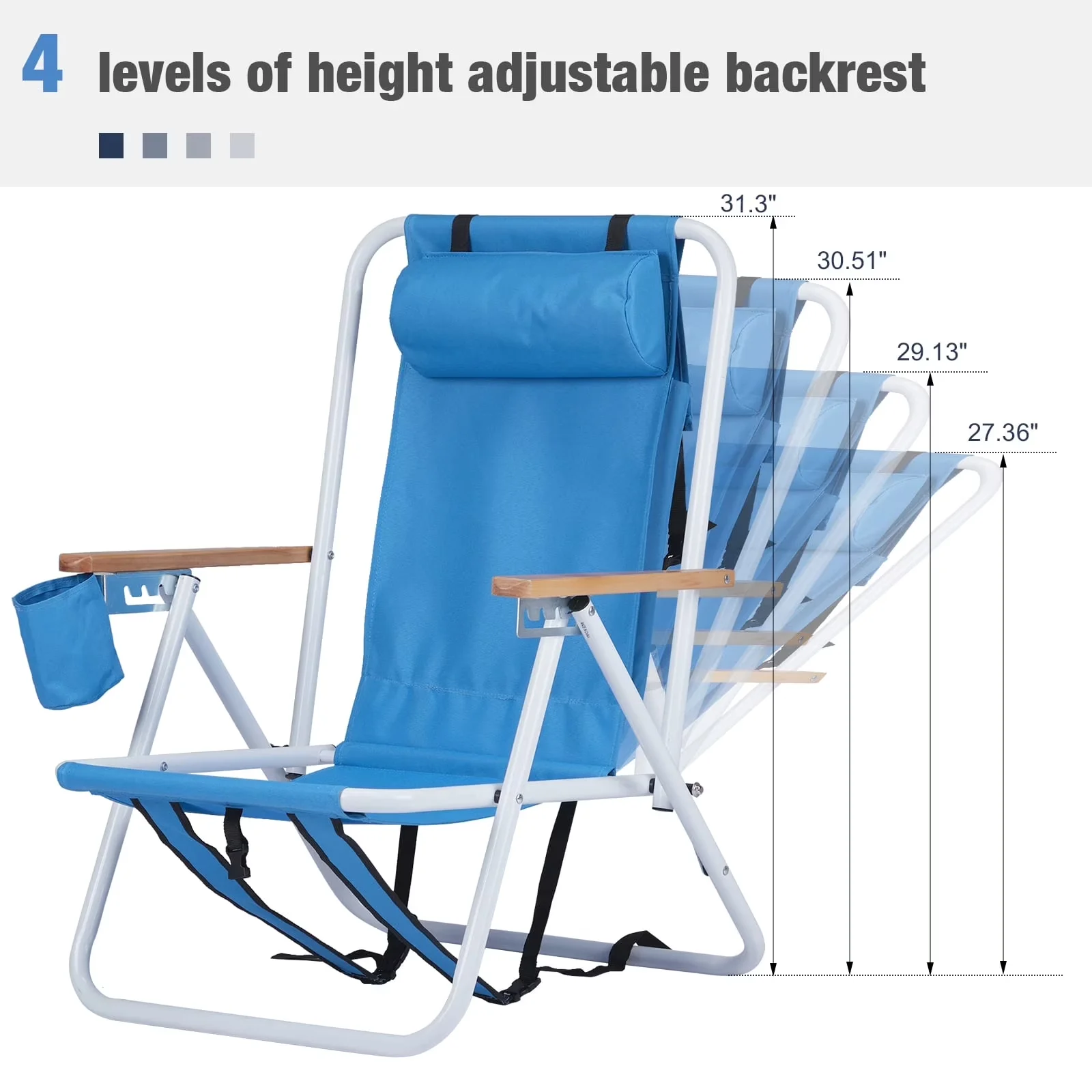 Beach Chair Classic with Folding - Iron & 600D Polyester Fabri Blue Portable Model 7C5F3B