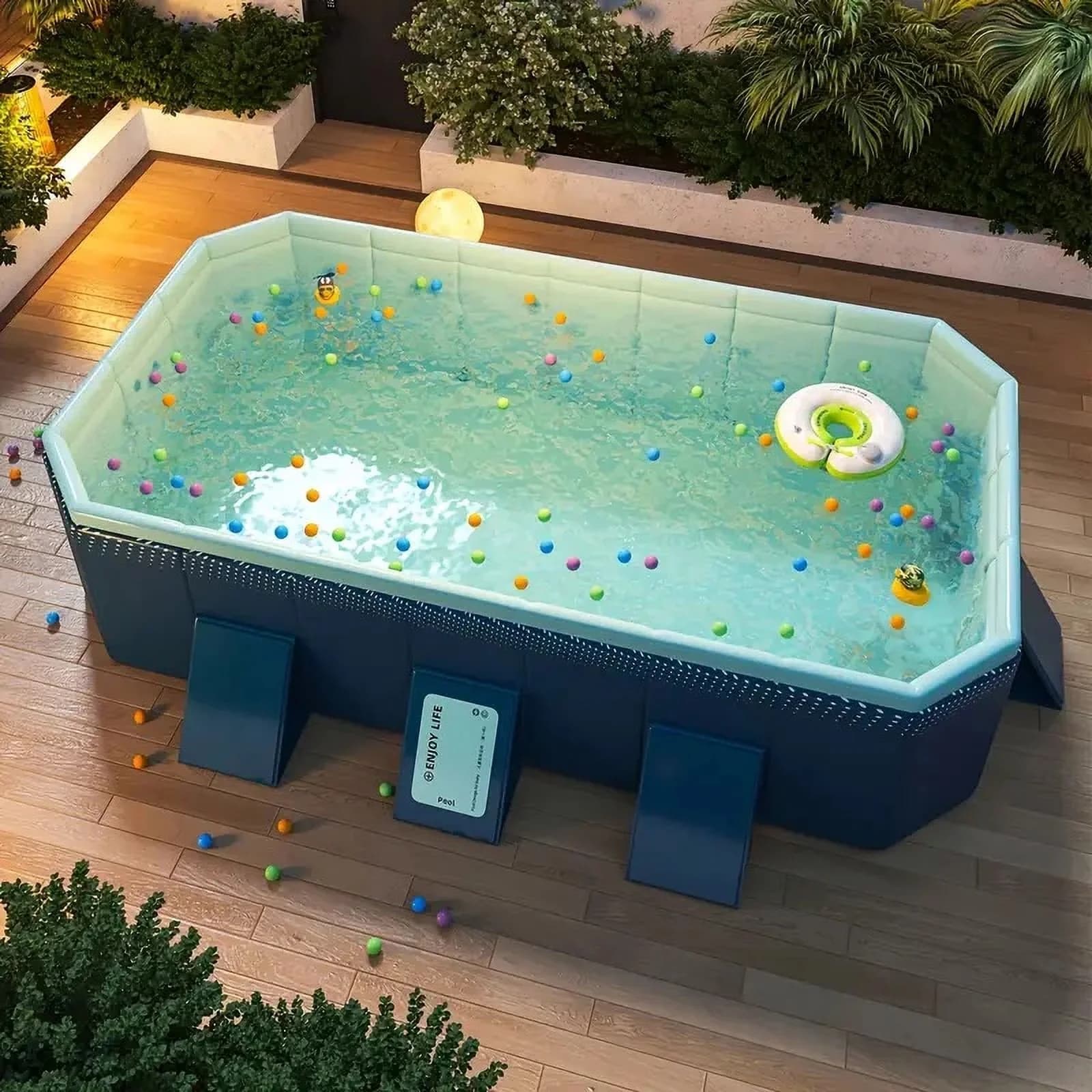Essential Inflatable Pool with 6.8ft Foldable PVC, Portable Outdoor Foldable, 1200L Capacity - Blue for Patio, Garden Model ECB5EC