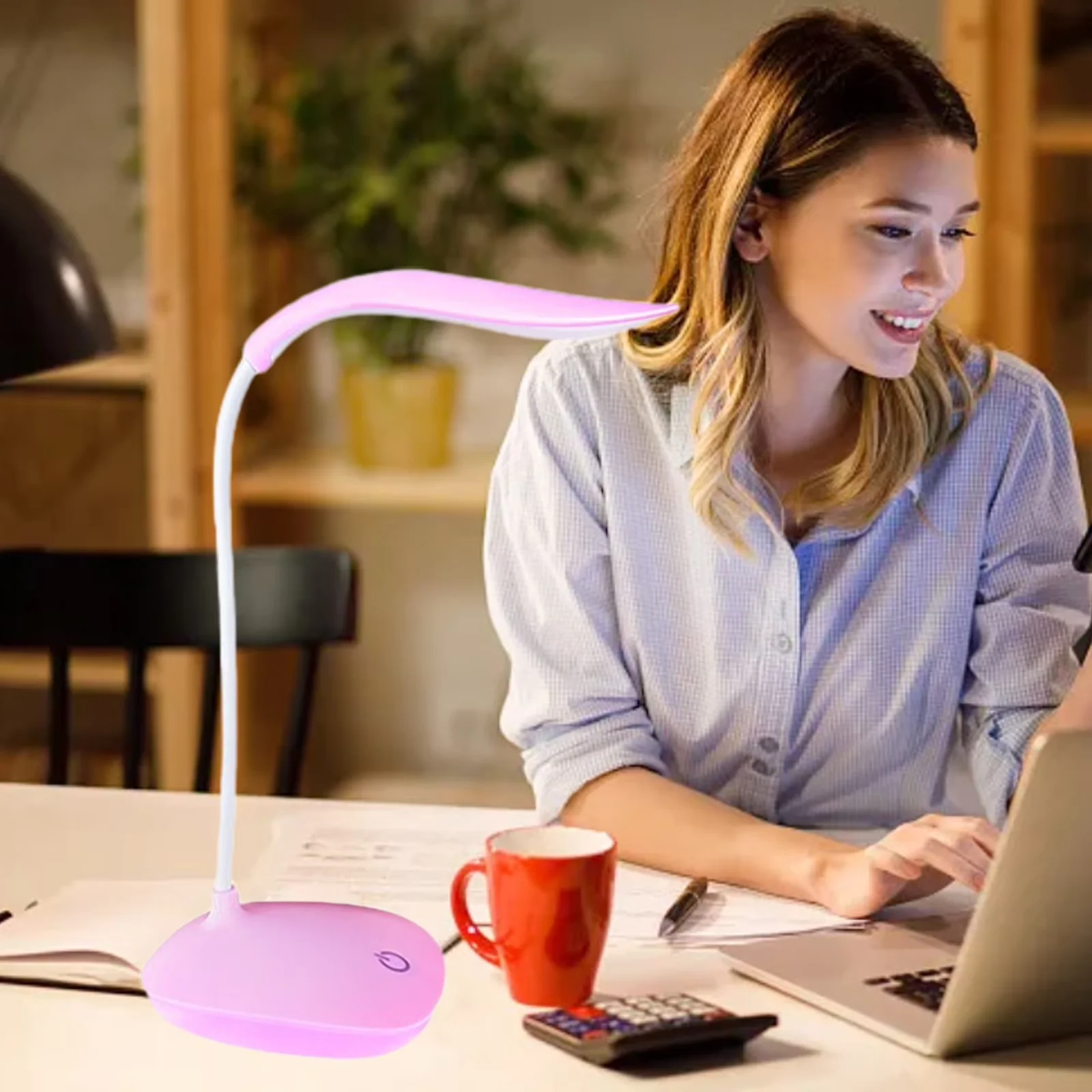 Efficient Desk Lamp with LED, Battery, Non-Slip - Abs Pink for Dorm, Study Model E17C49