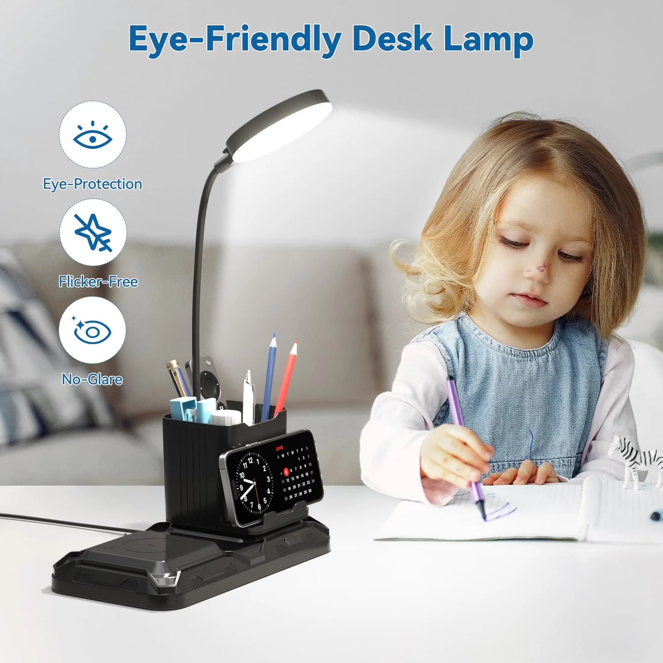 Desk Lamp Compact with LED, Energy Efficient - Abs Black for Home Office, Dorm Model 0F6E07