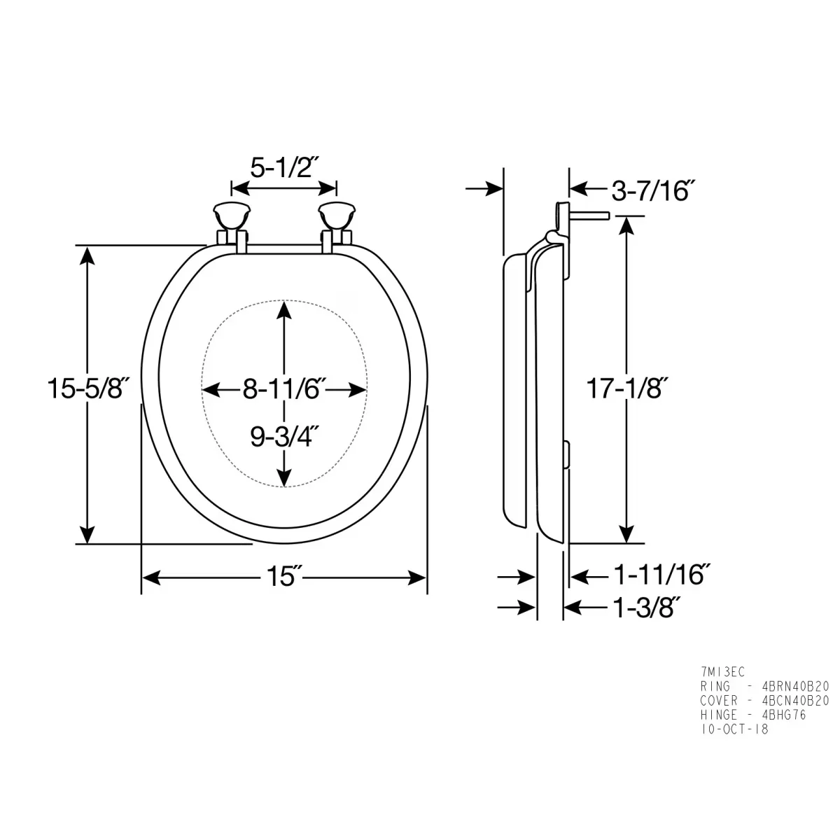 Stylish Toilet Seats And Lid with Easy To Clean, Fits most manufacturers’ round toilets - Cushioned Vinyl With Molded Wood Core Black Model 3AE97D