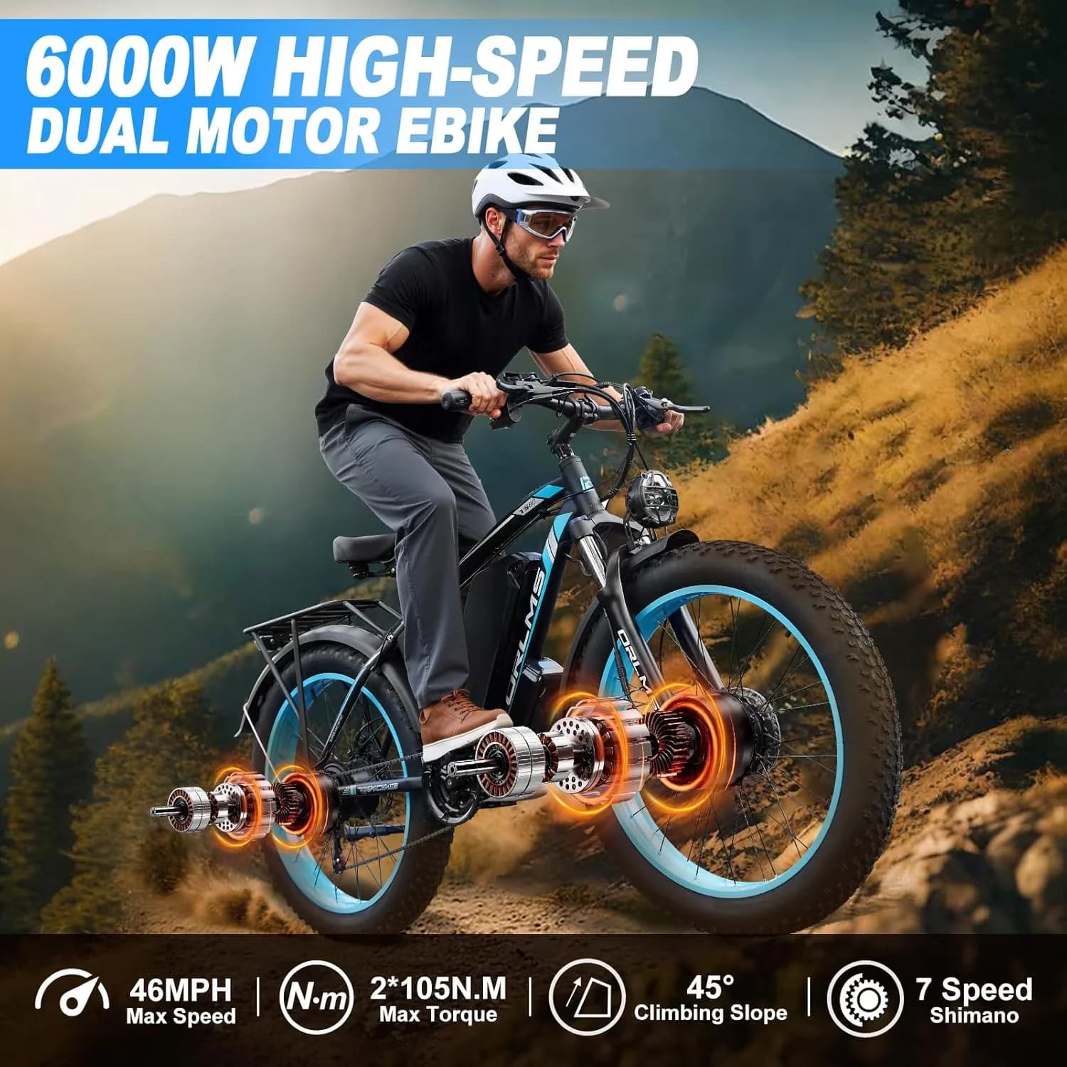 Efficient Electric Bike with Battery, 6000W, 60V 25AH Large Battery Adult Mountain - Green Model D54B2C