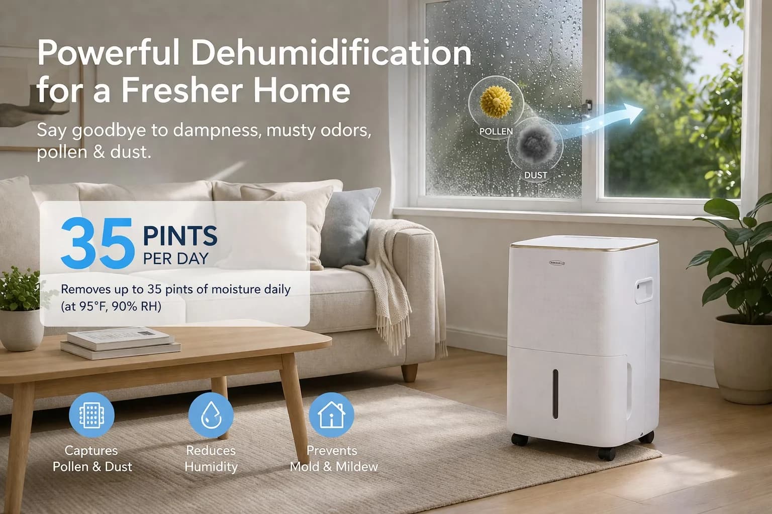 Dehumidifier Quality with Automatic Shut-Off, Color: White - Multicolor Model B866F1