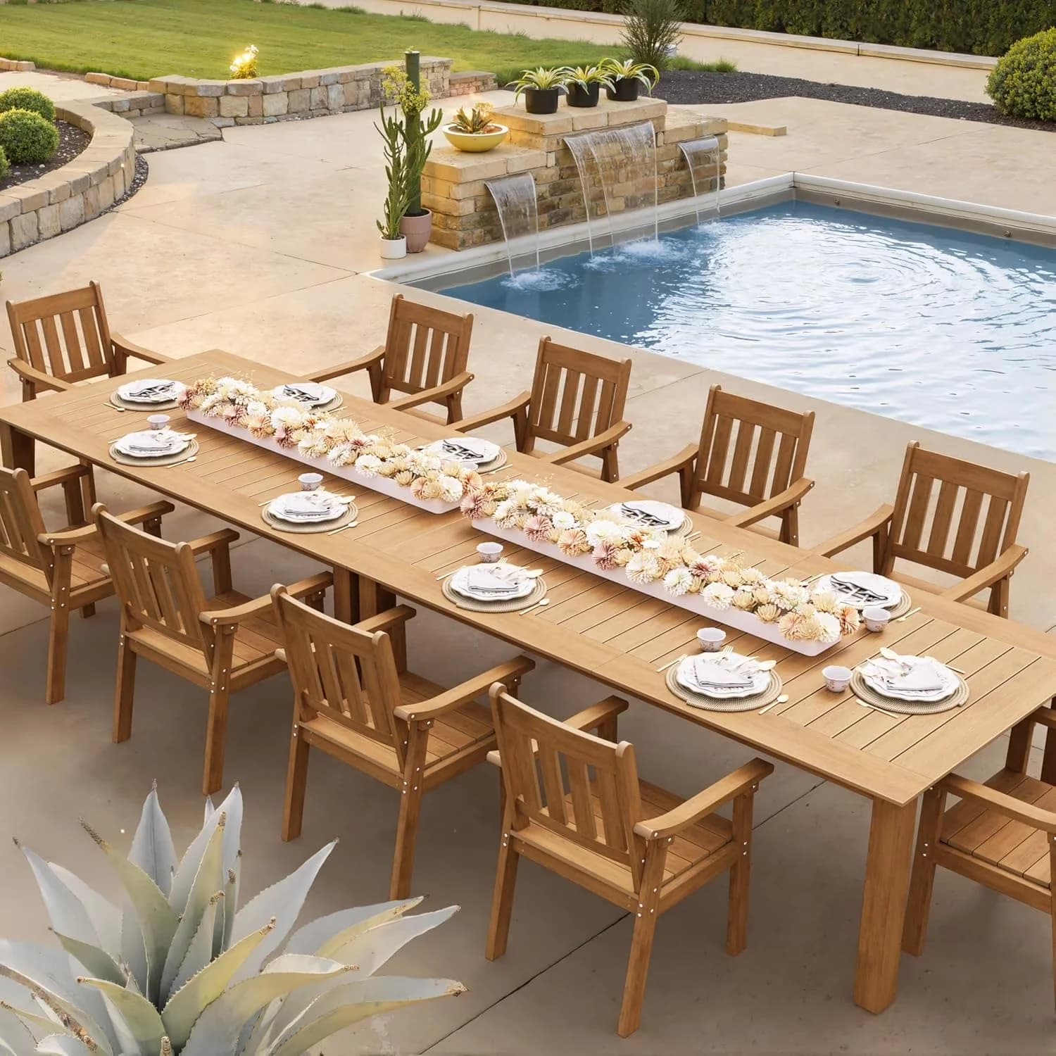 Patio Dining Set Modern with Umbrella Hole& Aluminum Frame, 12-Piece HIPS All Weather Outdoor Sets - Hips Brown Model 9D65CF