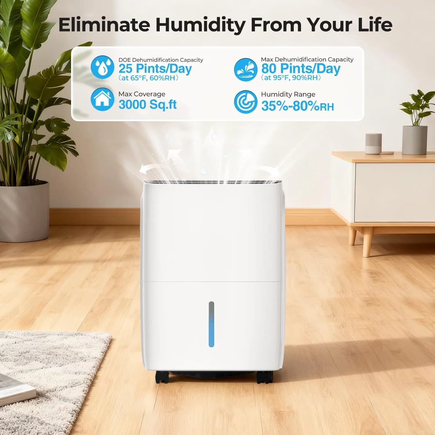Stylish Dehumidifier with Automatic Defrost Control, Adjustable Humidistat for Home - Model 30B24D