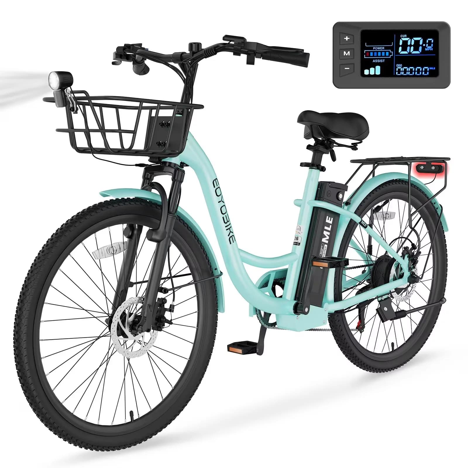 Modern Electric Bike with Battery, 36V, Multi-Speed - Cyan - Sleek Profile Model 201BE2