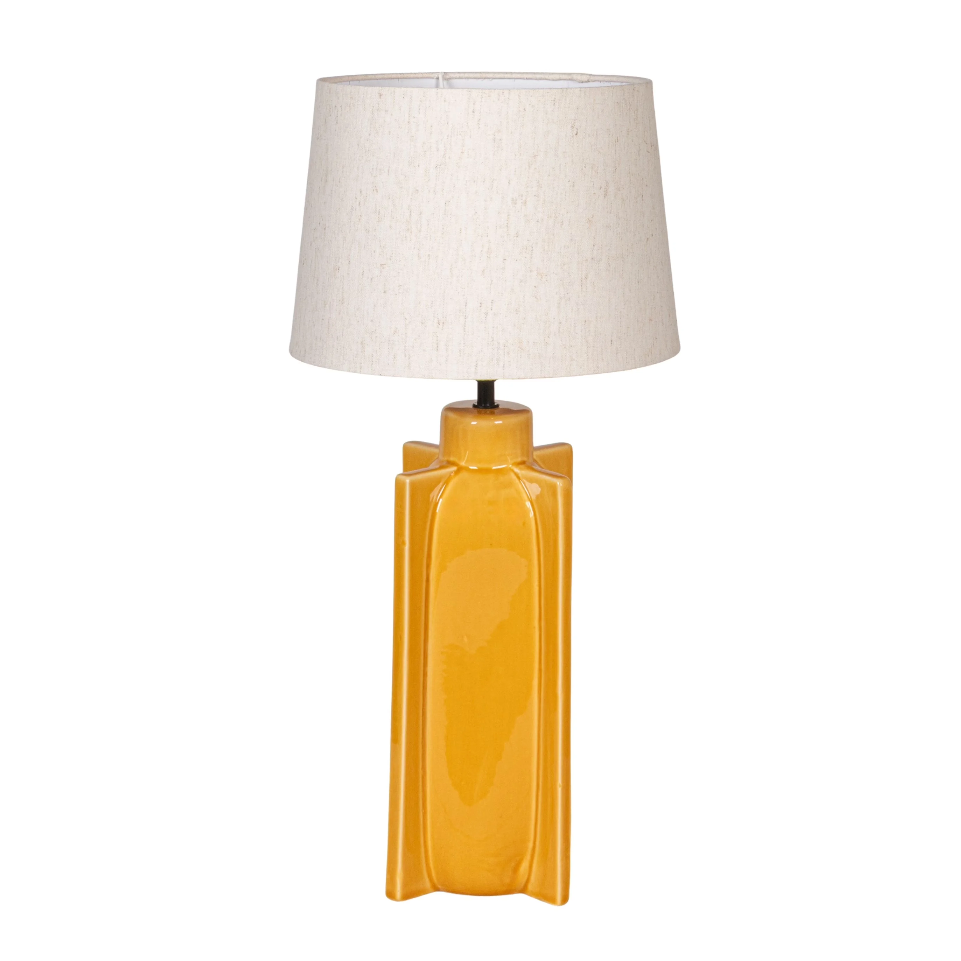 Lamp Compact with Bedside Lamps, Scandinavian, Crossed Base and Linen Shade - Ceramic Yellow Model E413CE