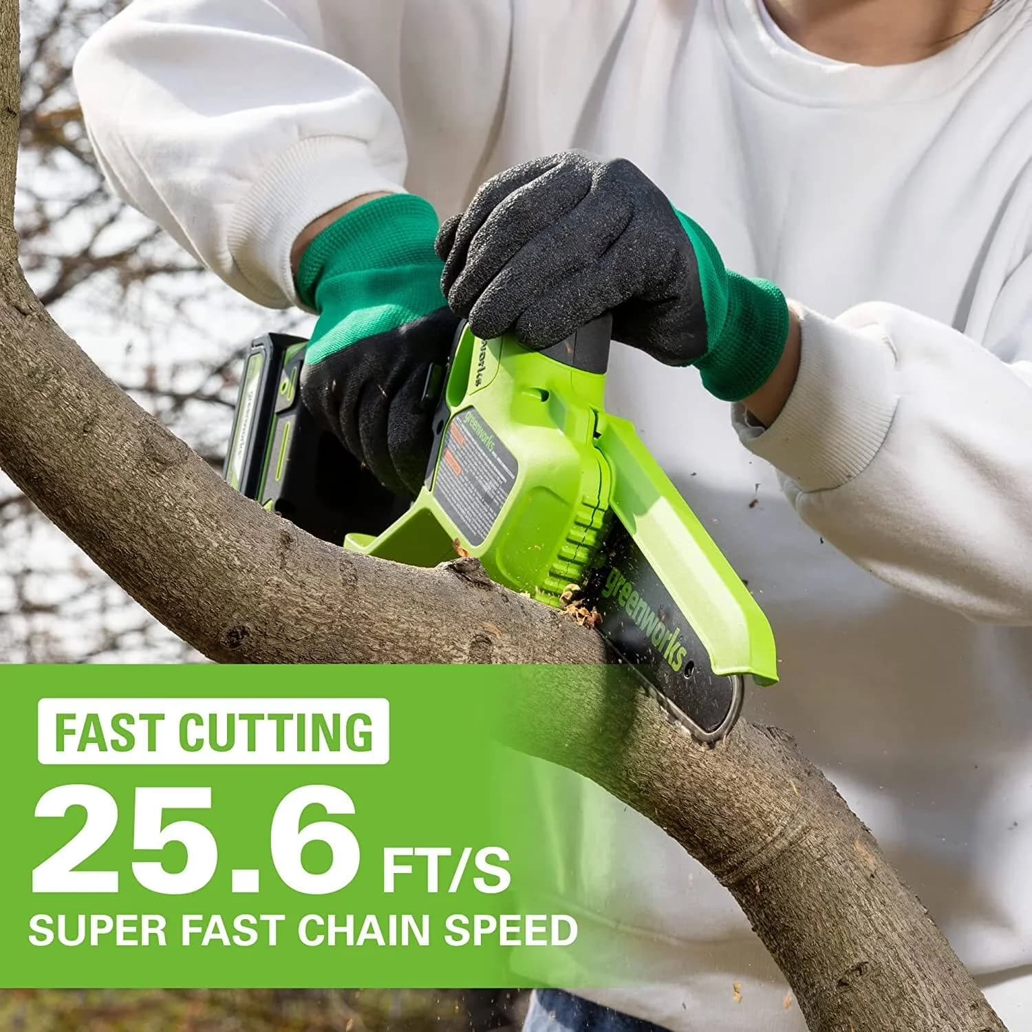 Professional Chainsaw with Battery, 24V, 2.0Ah Battery & Charger - Green Model 0A299A