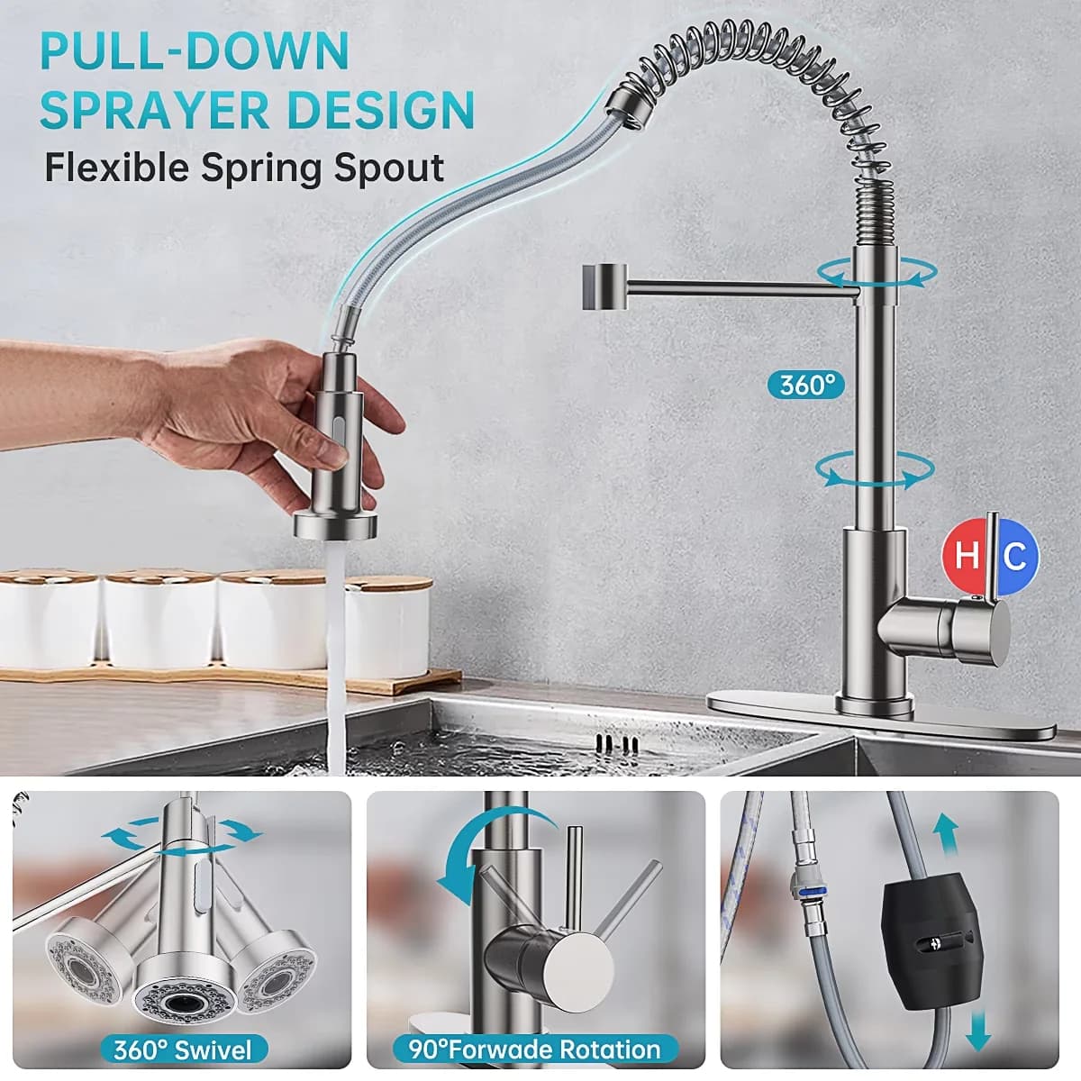 Modern Plumbing with Portable, Hot & Cold Indicators, Water Saver - Sus304 Stainless Steel 20.3" x 9.3" Model 4E8125