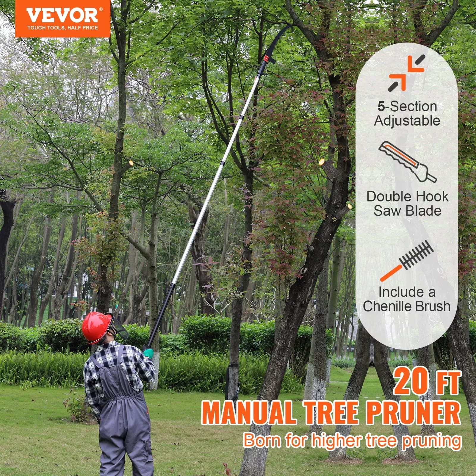 Versatile Pole Saw with Telescoping, 4.9-20 ft Extendable Tree Pruner, Manual - Model 72404F
