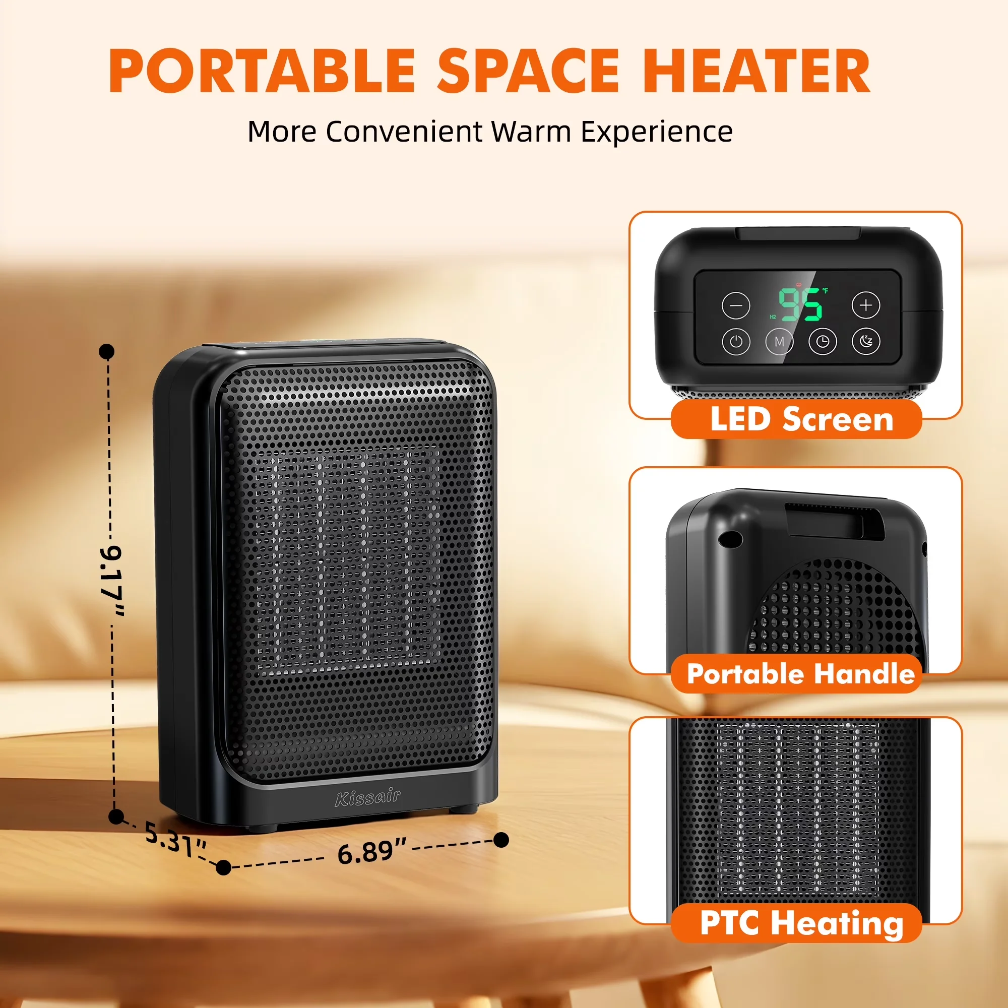 Portable And Electric Space Heater Modern with 1500W, Easy To Clean - Black for Indoor Model 7F34B7
