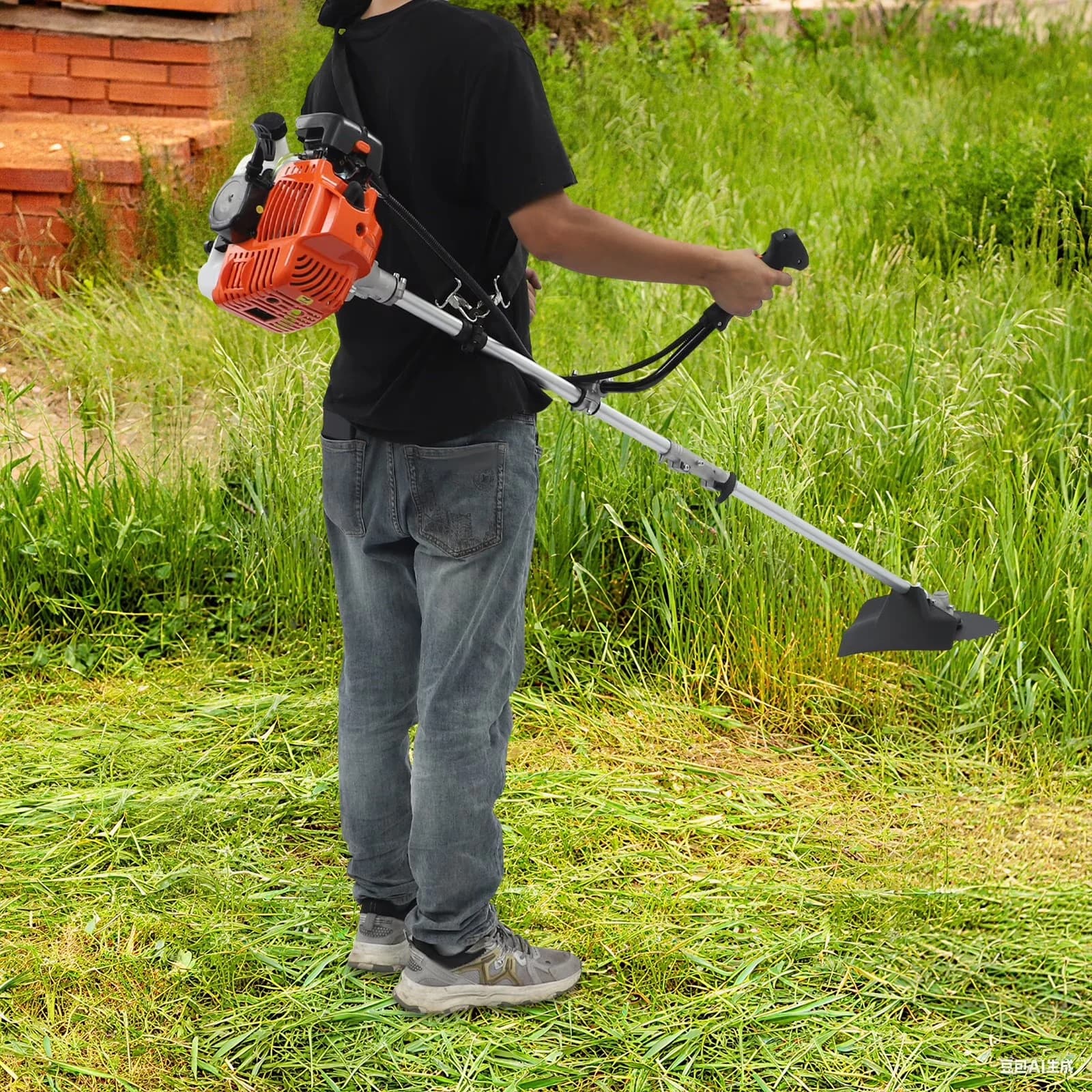 String Trimmer Professional with Safety Guard and Shoulder Strap, 42.7CC Gas Weed Wacker, 2-Cycle Gas Powered for Garden - Model 1E6E4B