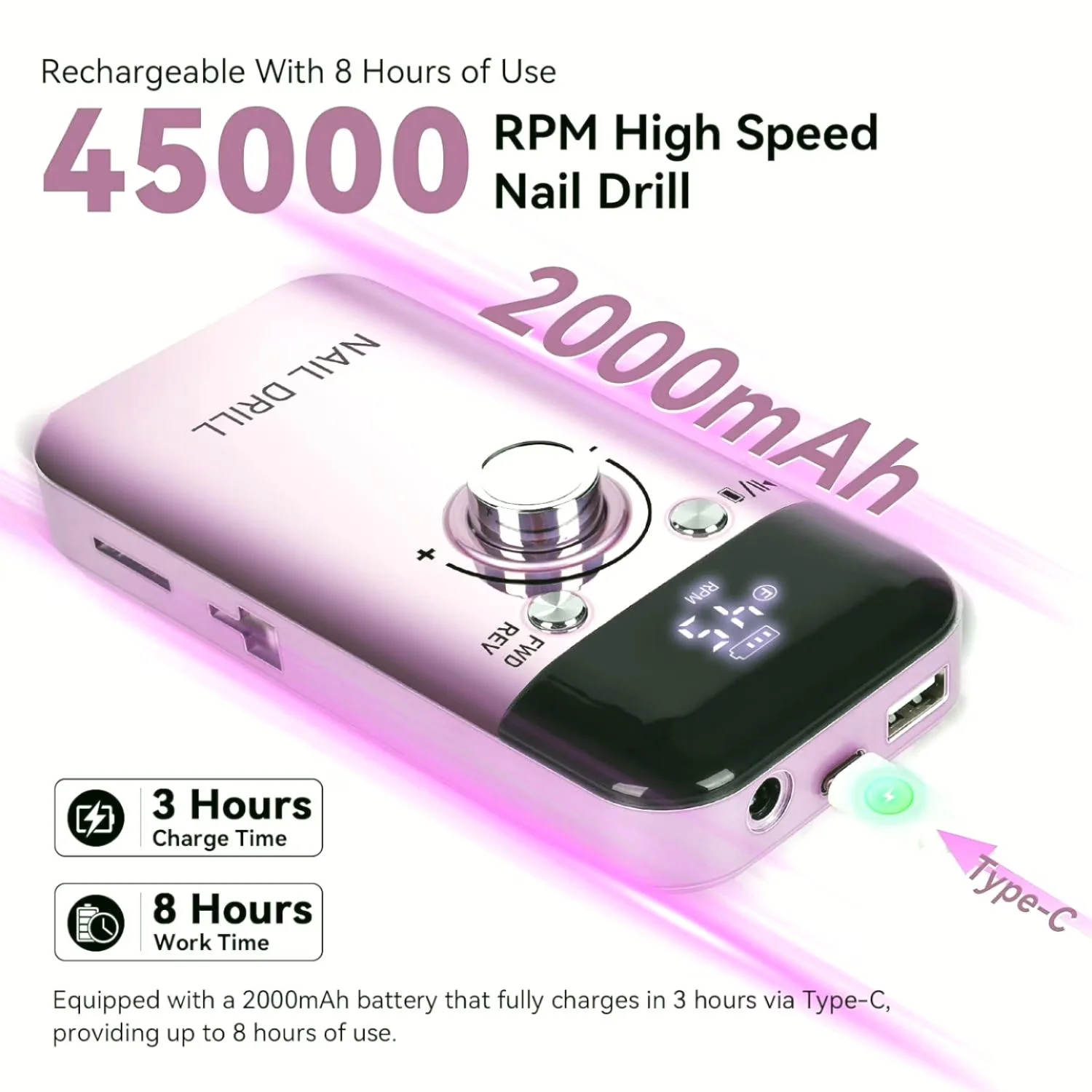 Stylish Power Tool with Battery, Rechargeable, Electric Nail Drill Professional for Home - Model 9934C3