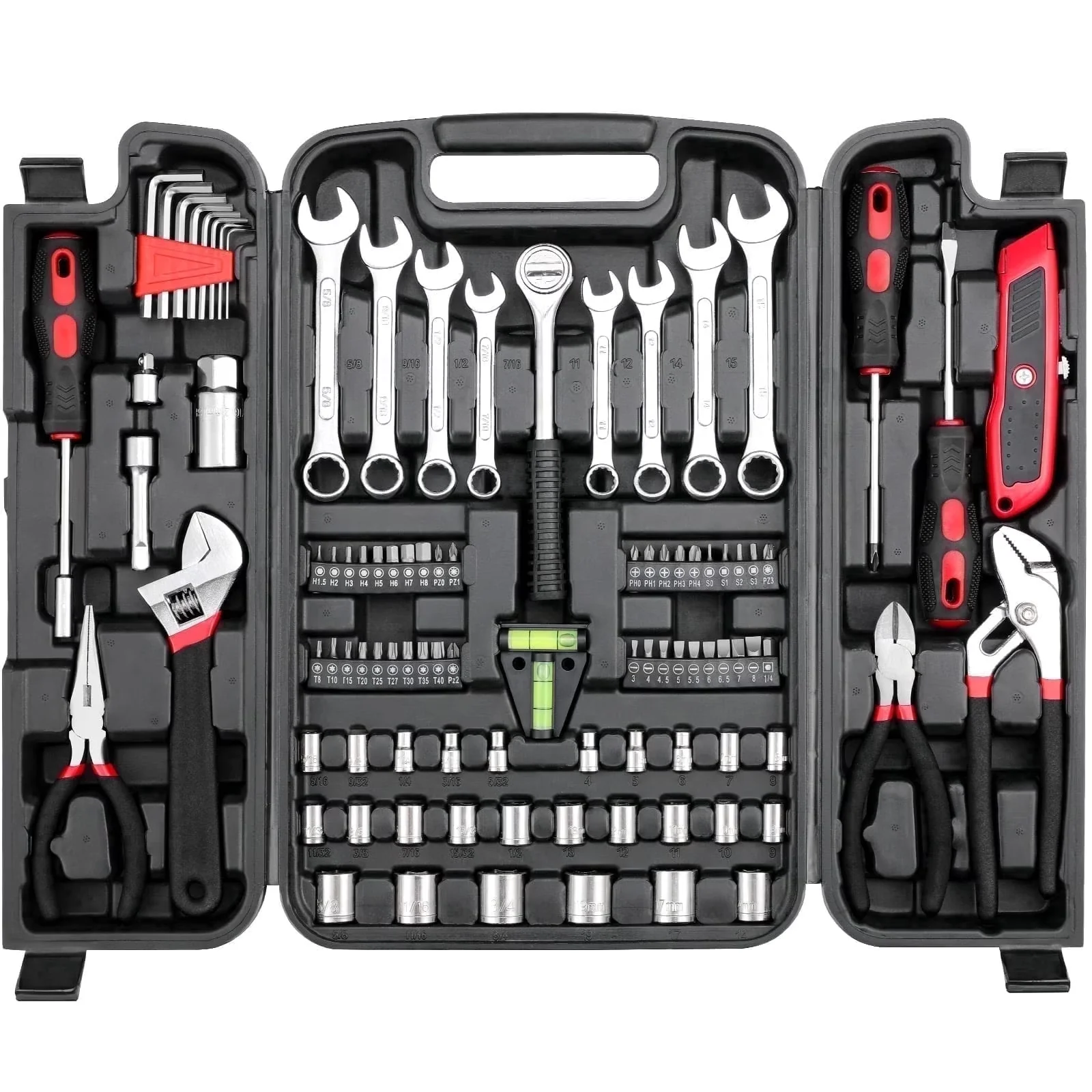 Hand Tool Set Stylish with Easy To Remove, Adjustable Wrench, 95-Piece Mechanics - Red Model 9F1BDA