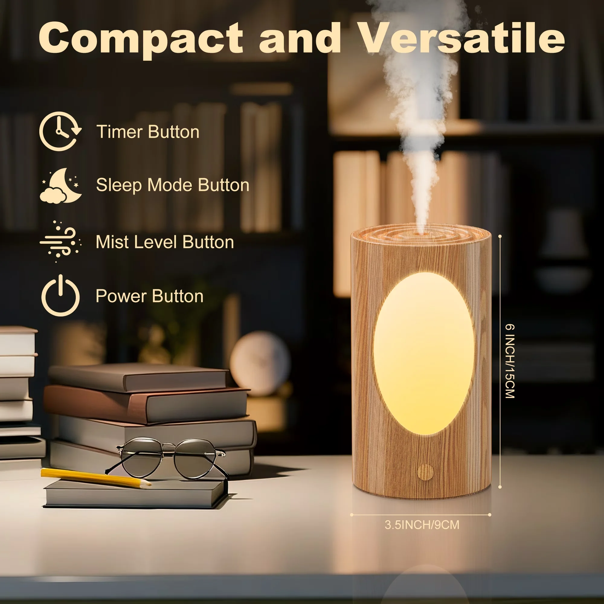 Sleek Humidifier with Water Level Indicator, Adjustable Humidistat, Oil Diffuser - Brown Model A2C462