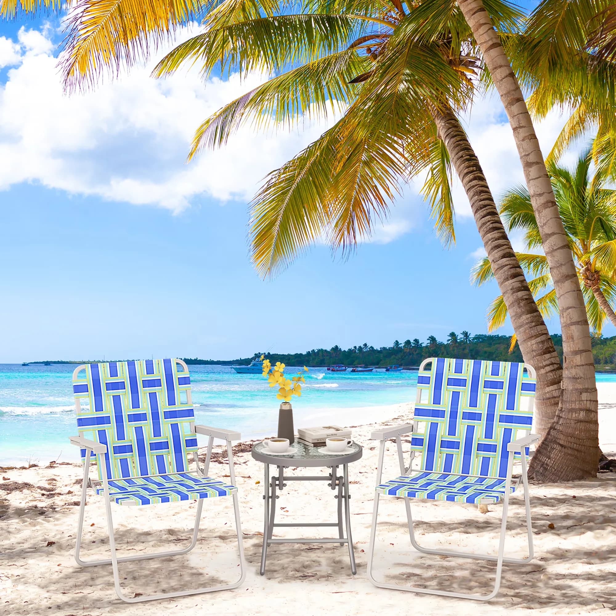 Beach Chair Stylish - Blue 2pcs - Built to Last Model 2AC3C9