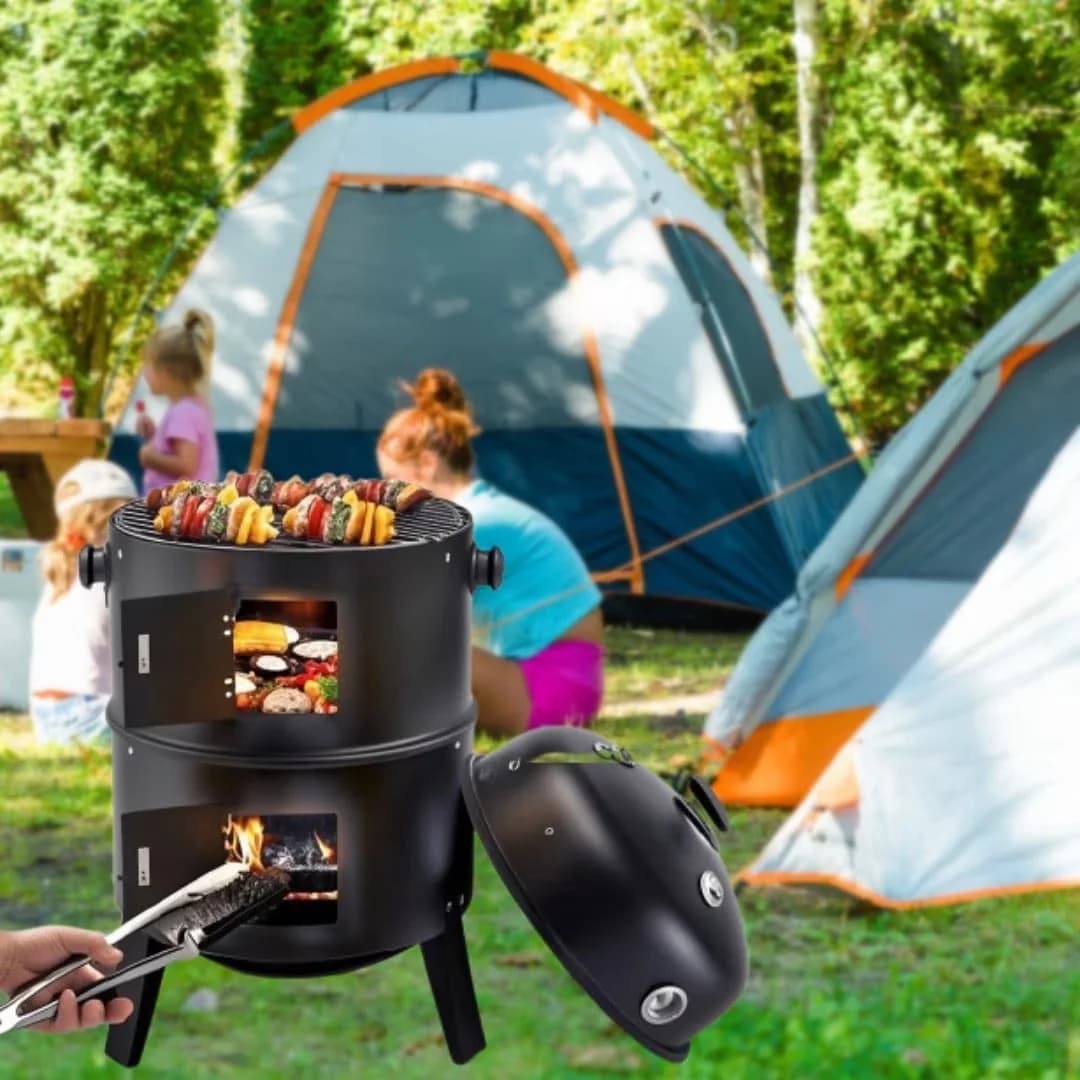 Charcoal Grill Premium with Black, Detachable 2 Layer - Metal Vertical Model 1E41E0