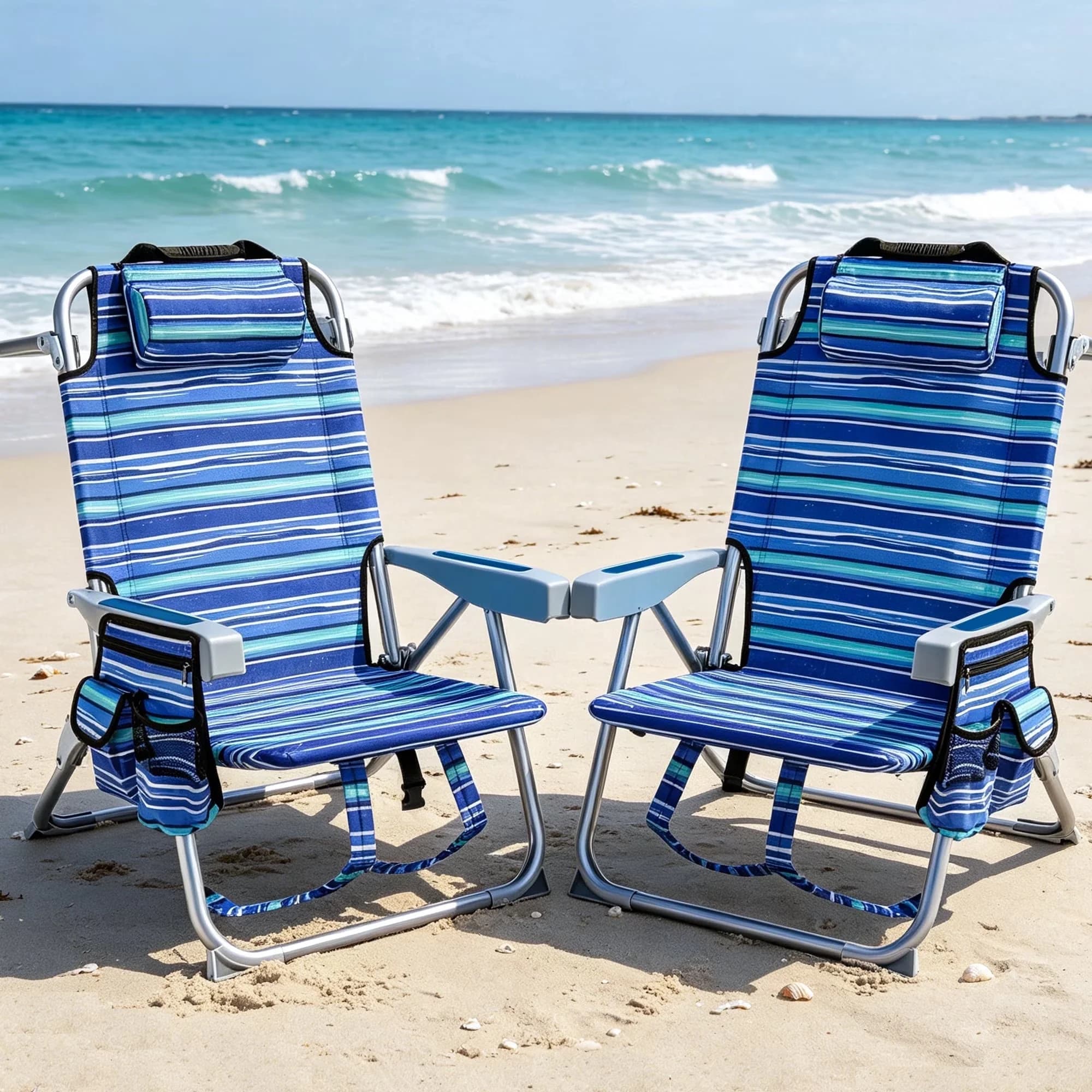 Beach Chair Efficient with Folding, 4-Position Adjustable Reclining, Backpack Set of 2 - Fabric,Steel Blue Model 1337E1