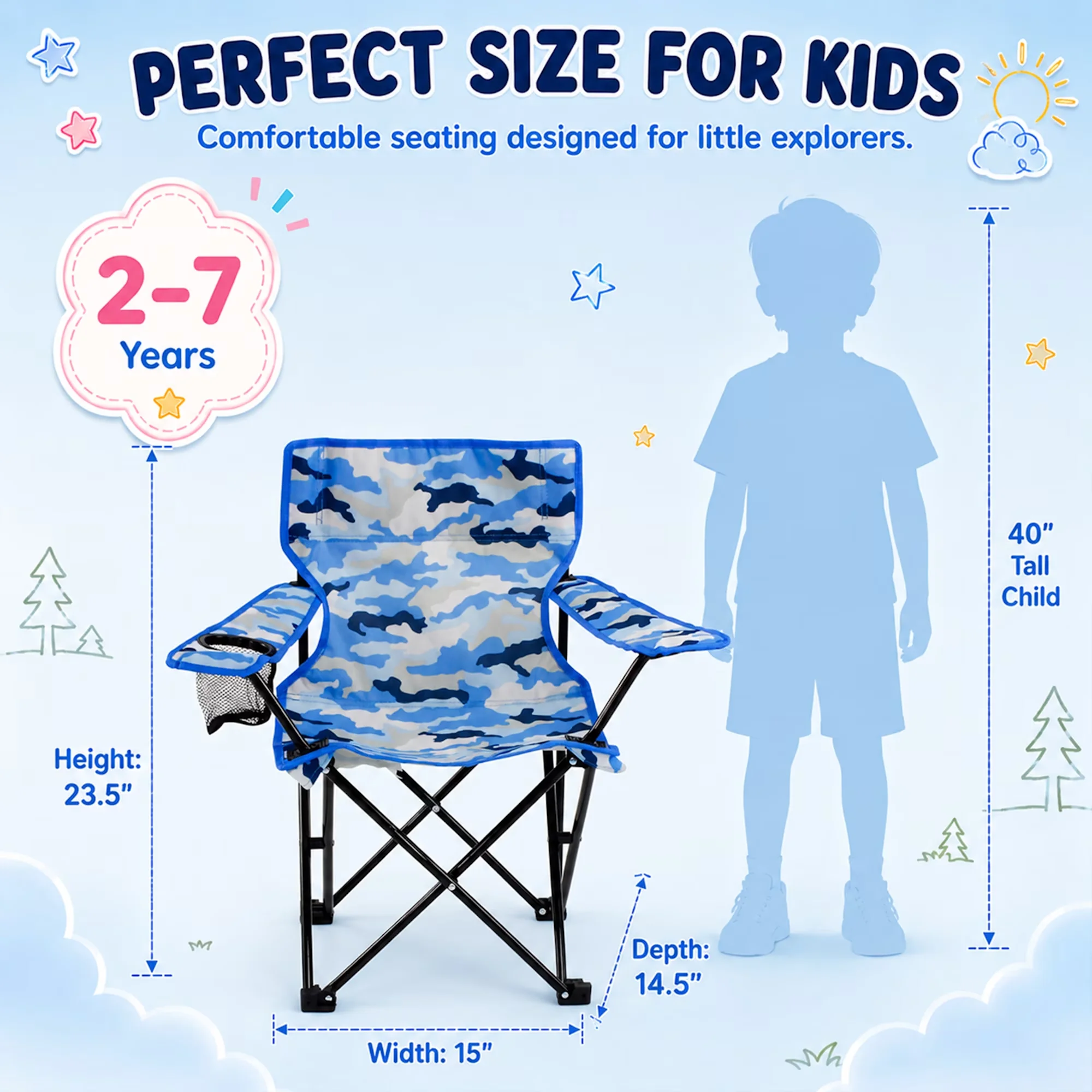 Essential Beach Chair with Portable, Designed for children aged 2-7. - Blue Model 5B2A43