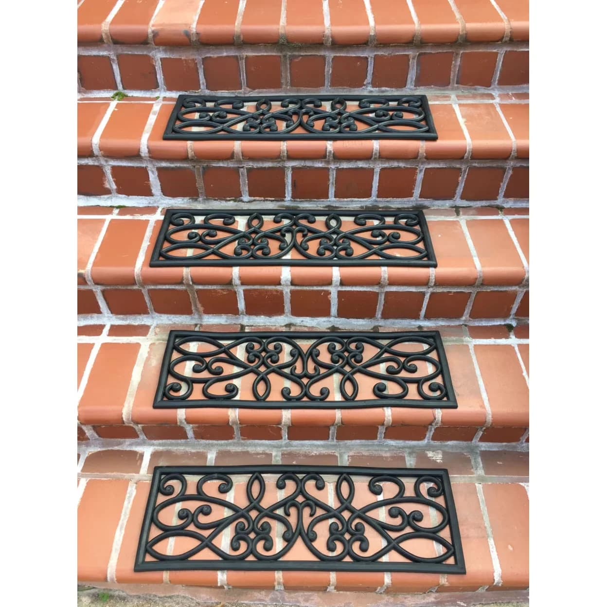 Building Material Quality with Rubber Scrollwork Stair Tread 4 Pack - Black Rubber Model 7EFD28