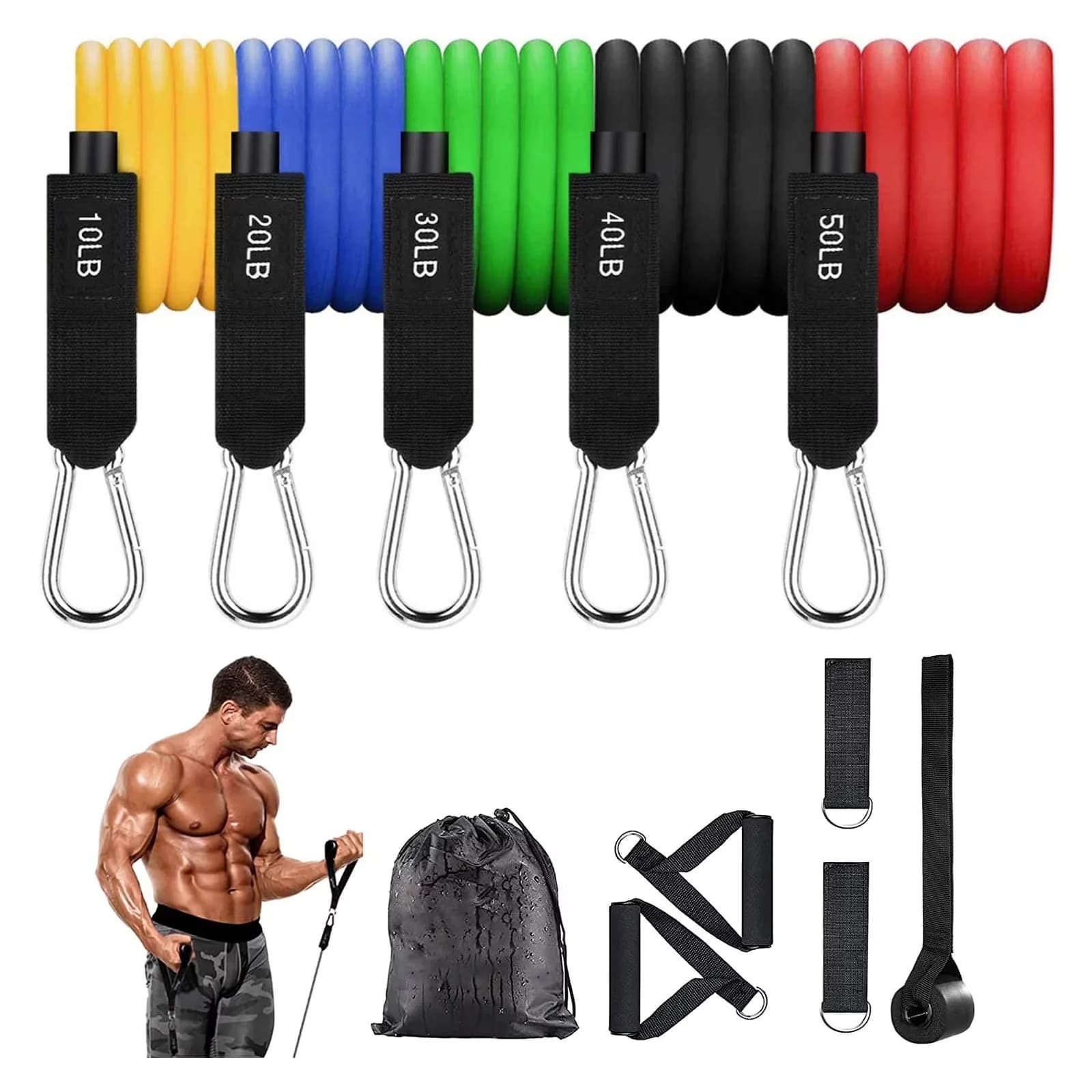 Professional Home Gym with Anti-Slip, 150lbs Resistance Bands - Tpe Red for Home Model 815E26