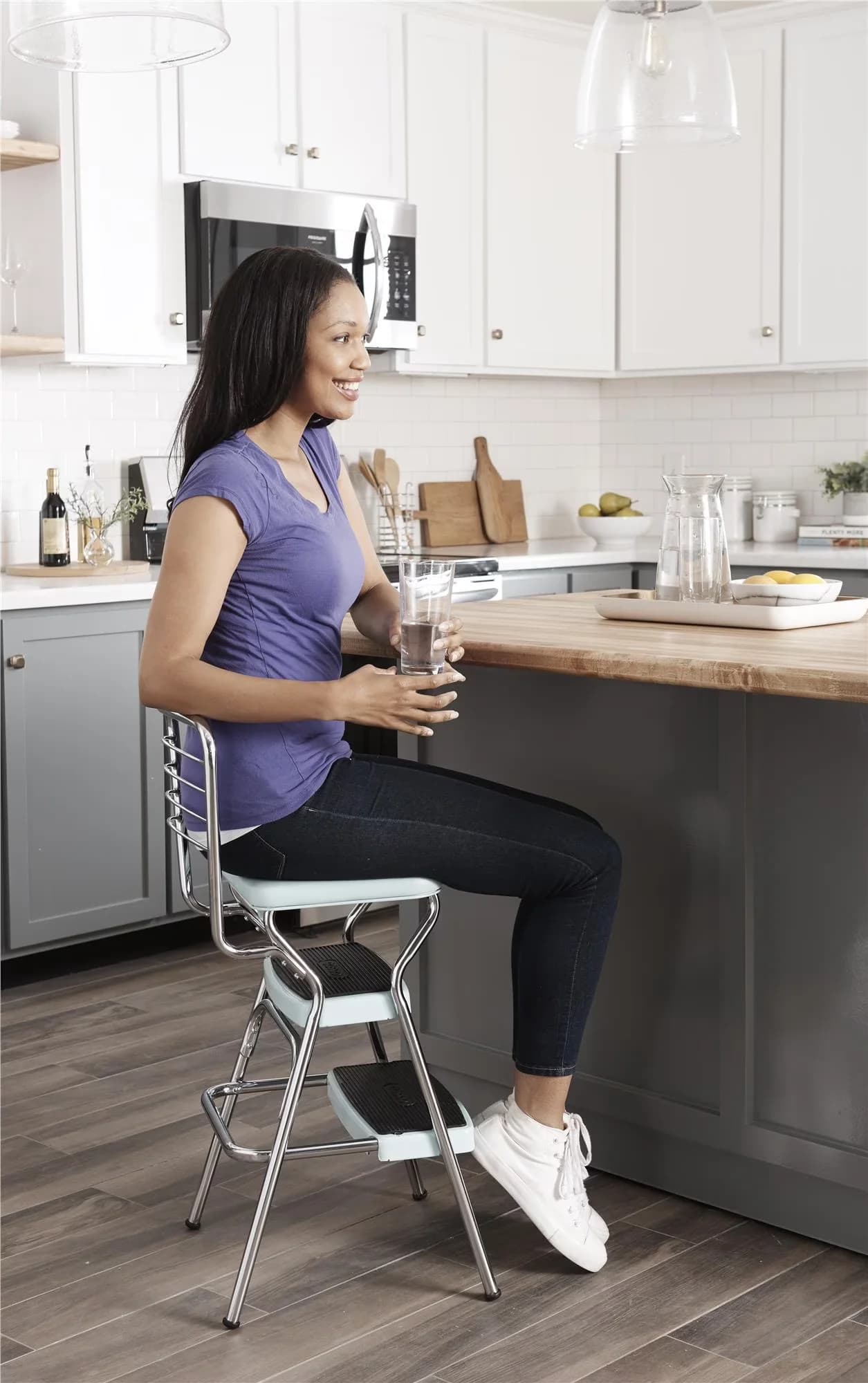 Professional Ladders And Step Stool with Non-Marring Feet, Stylaire Retro Chair + - Blue Chrome Model B99951