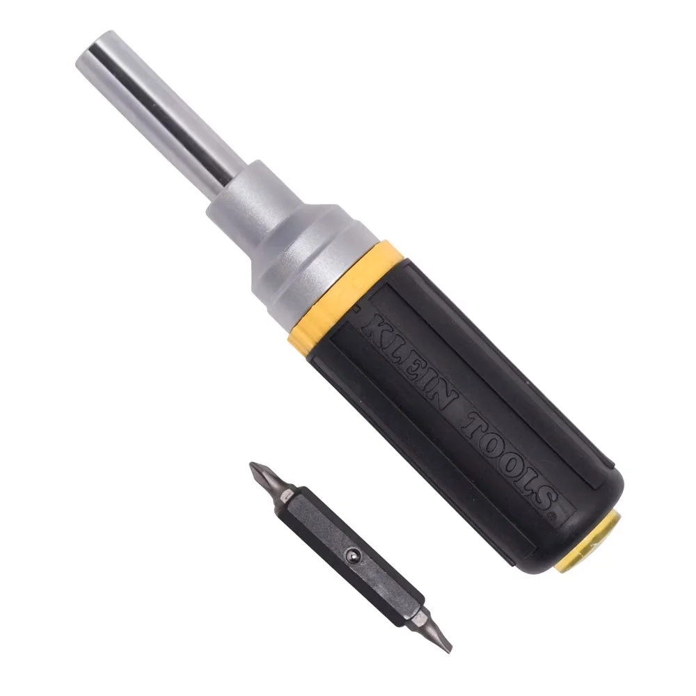 Versatile Pro Tool with Compact, Multi-Bit Ratchet Screwdriver - Yellow Rubber Model B87B92