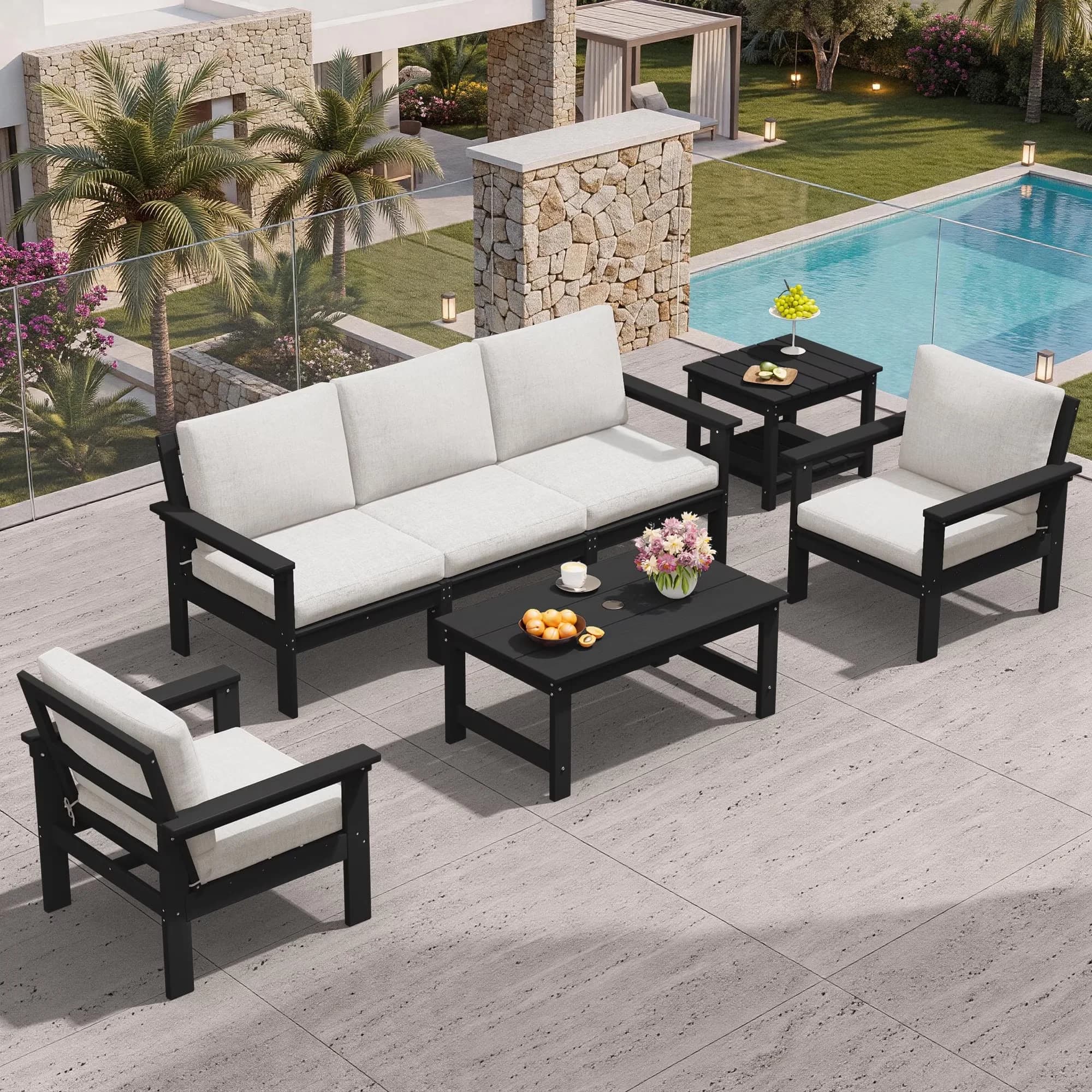 Patio Conversation Set Efficient with Weatherproof, 7-Piece HDPE Outdoor Sofa - Hdpe Model 8F7603