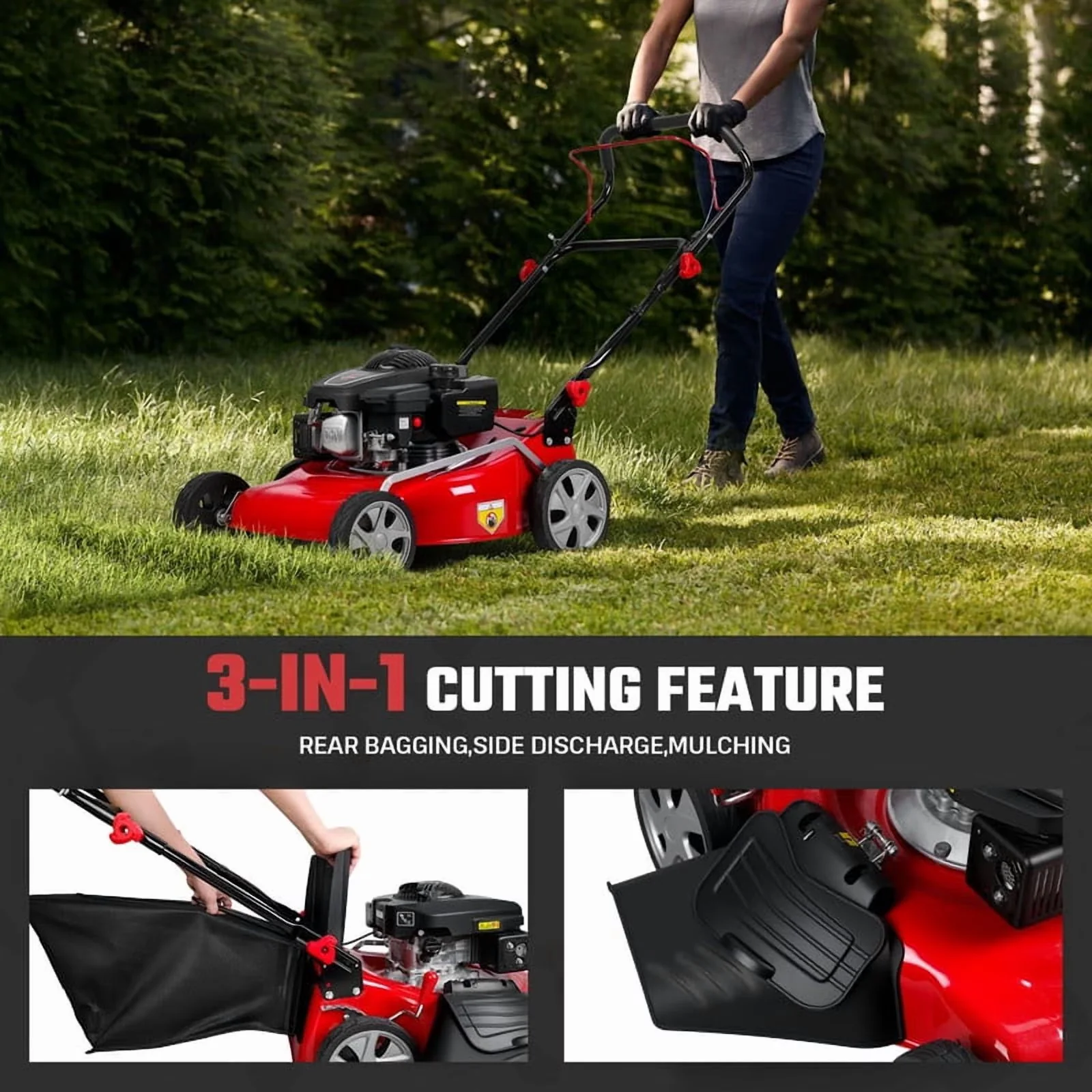 Professional Push Mower with 131CC Self Propelled Gas Lawn, 8-Level Height Adjustment - Model 04EBF1