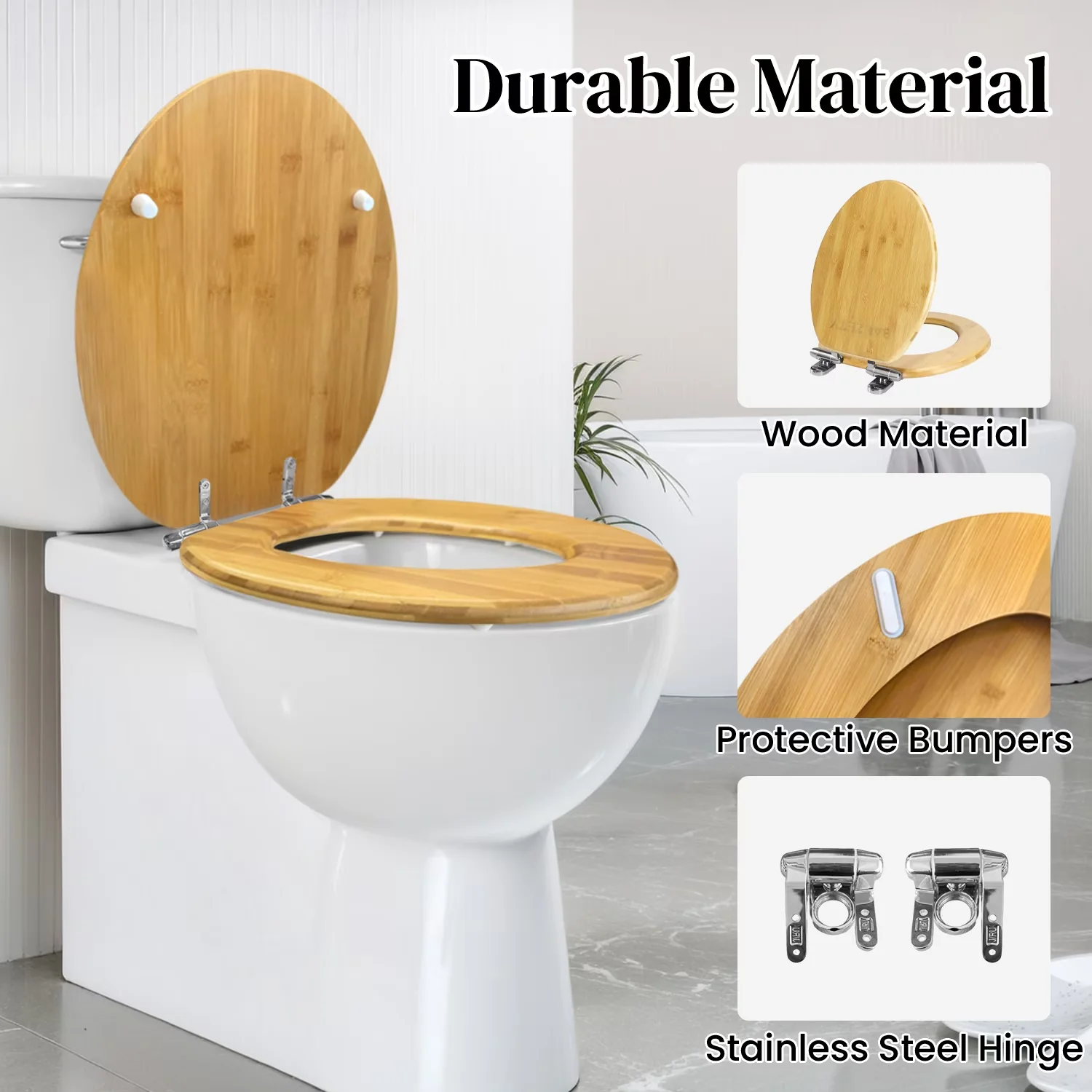 Compact Toilet Seats And Lid with Easy Installation, Soft Close - Multicolor Wood Model 6DF048