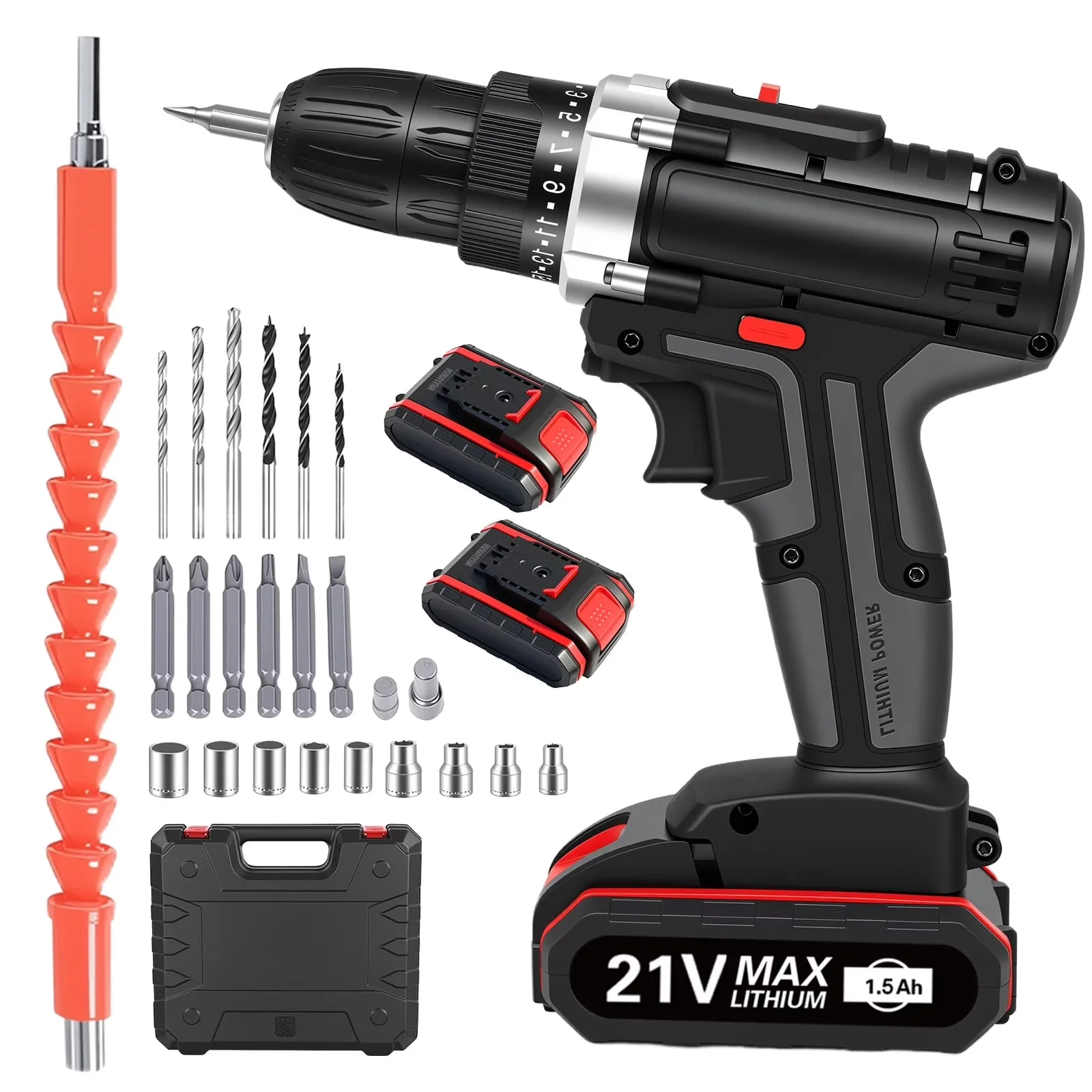 Reliable Drills Driver with Battery, LED, 21V Cordless Drill Set - Ergonomic Design Model 48EABB