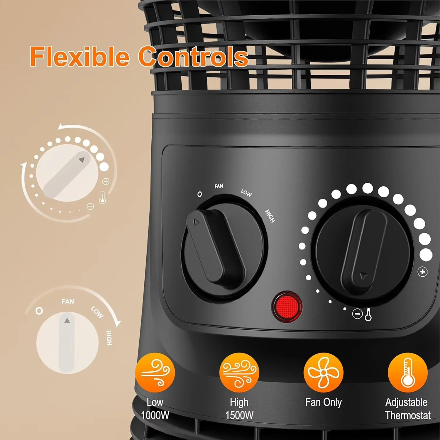 Classic Portable And Electric Space Heater with Temperature Controlled, 360 Surround Ceramic - Black Model F42D7F