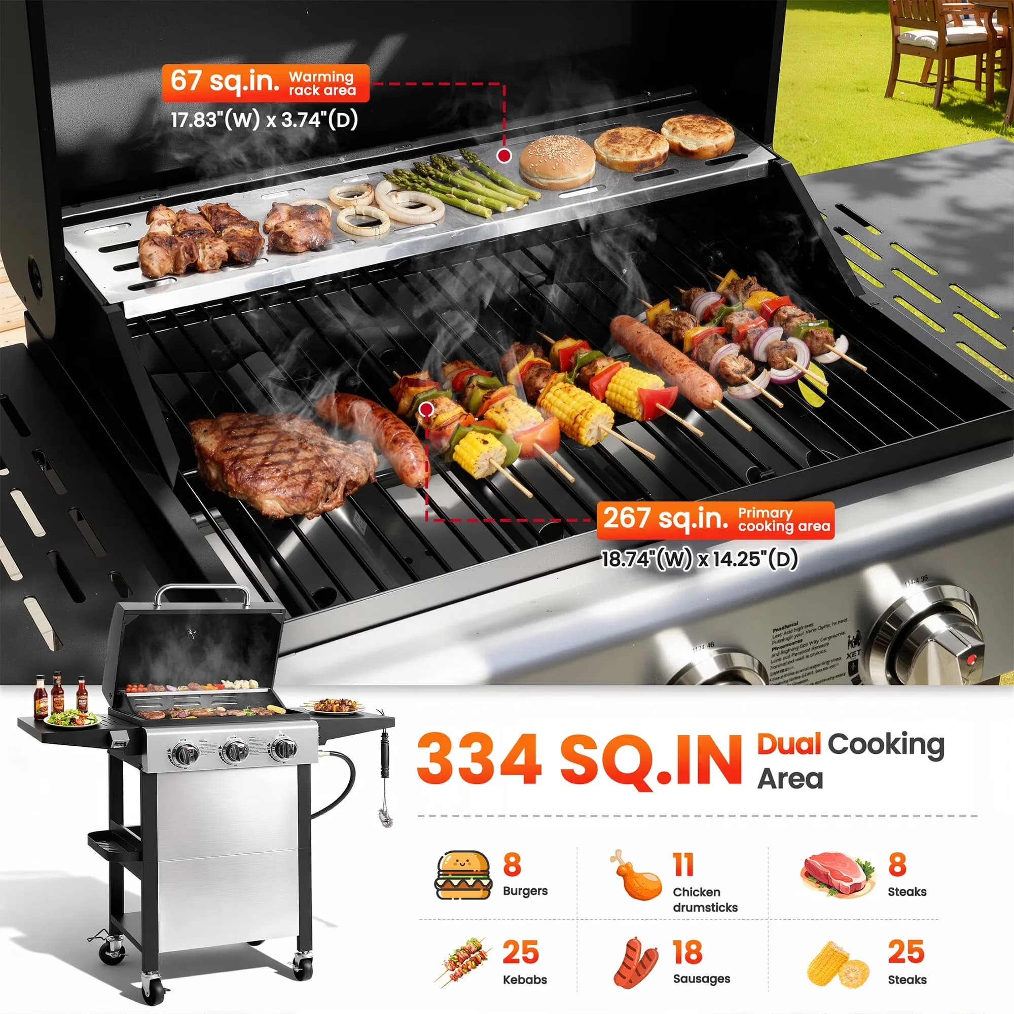 Essential Gas Grill with 30000 BTU, Portable, BBQ - Stainless Steel Burner Model 4ACFC5