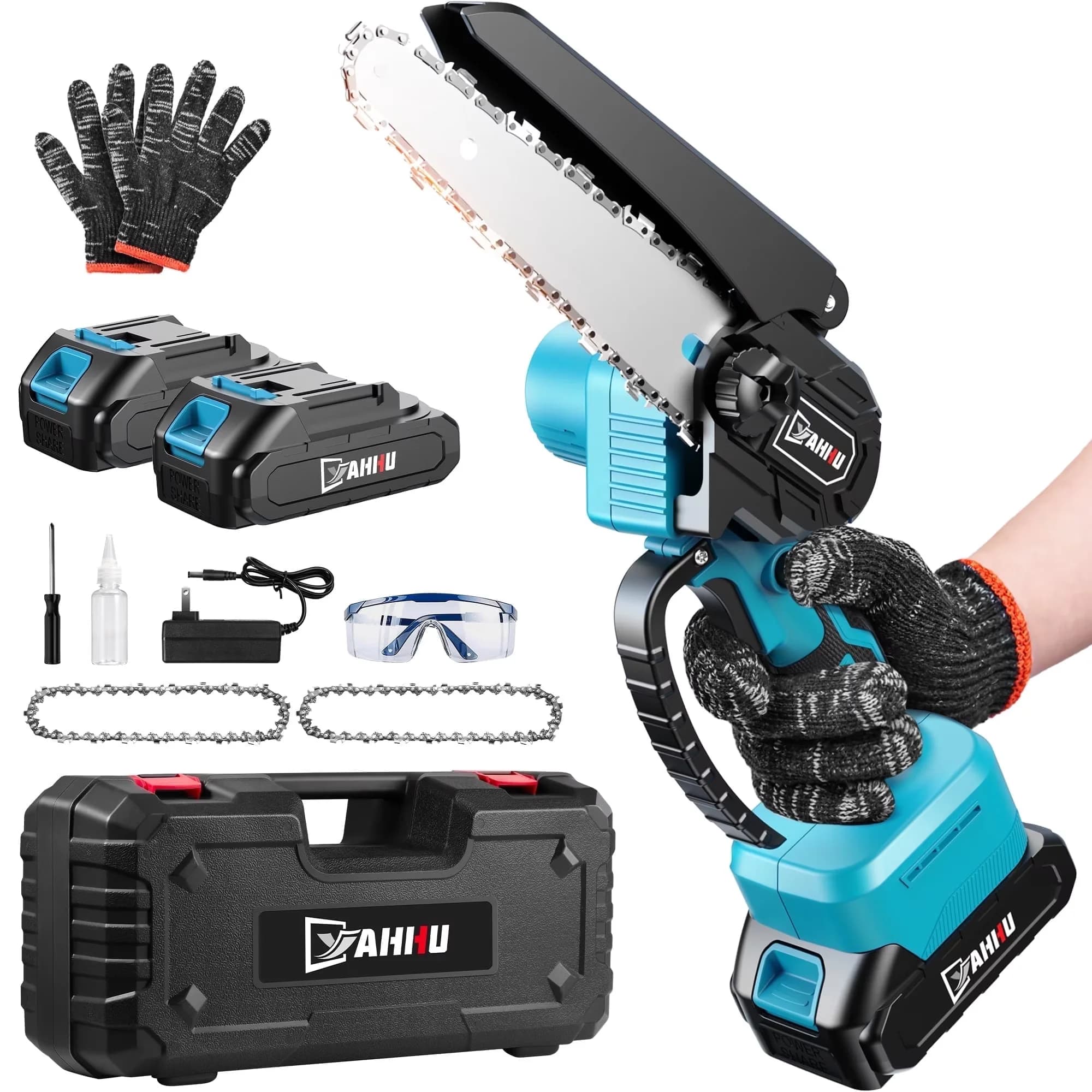 Chainsaw Efficient with Battery, Tool-Less Chain Tensioning, 6 Inch Mini Cordless - Model 961ABE