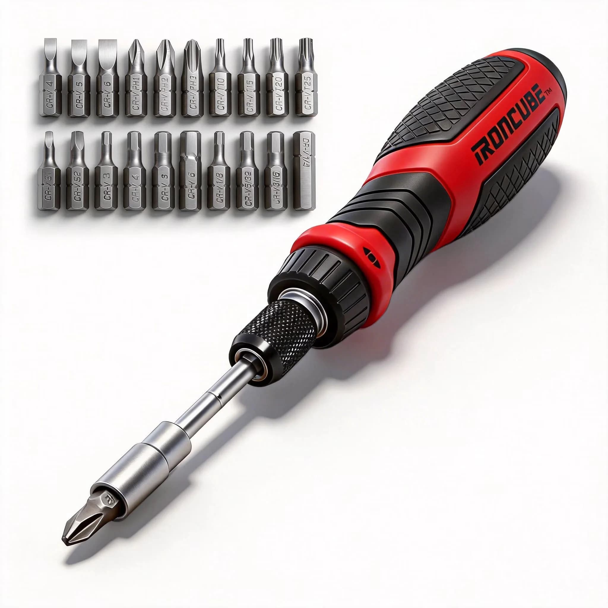Premium Hand Tool Set with Reversible, Magnetic, Long Extendable Handle - Cr-V Red Model 297069