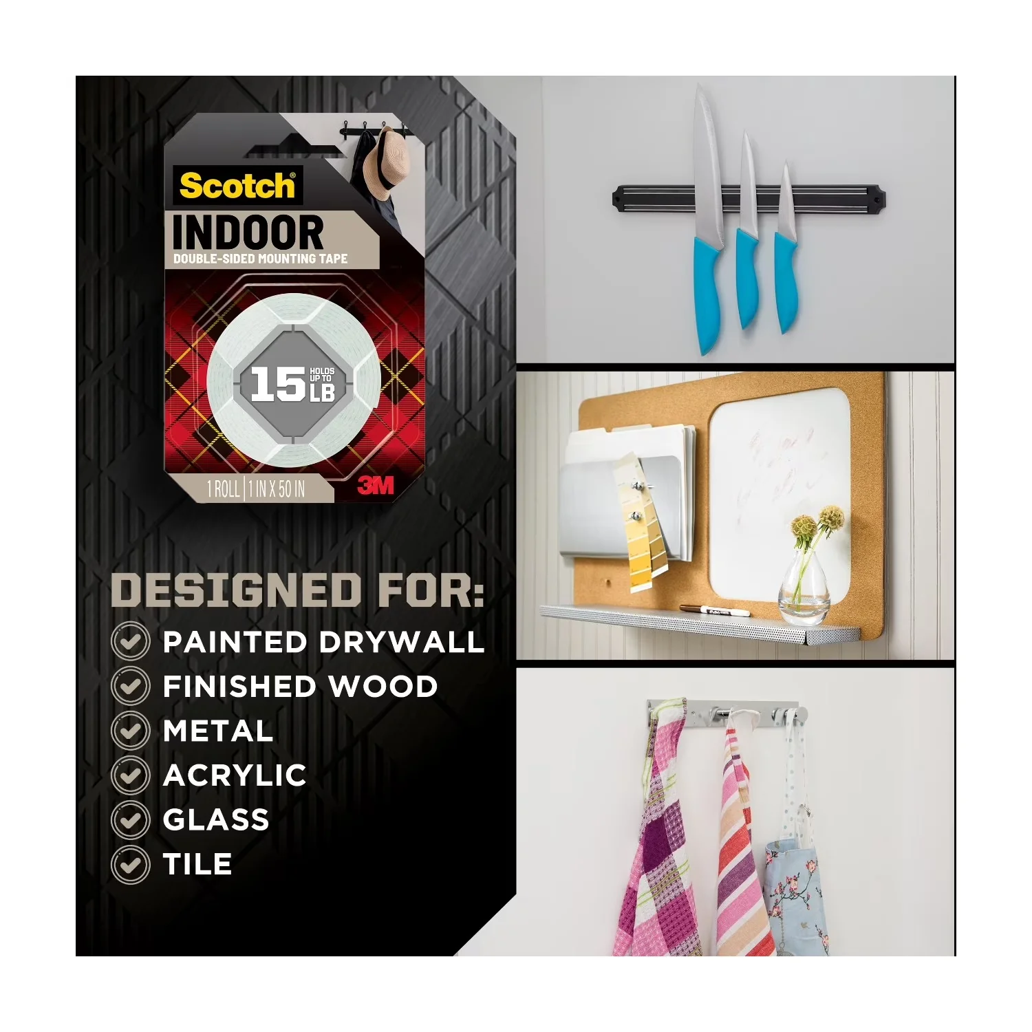 Damage-Free Hanging Classic with 1 Roll, Ideal for painted surfaces, 1 in x 54.7 in - White Model 431B3F