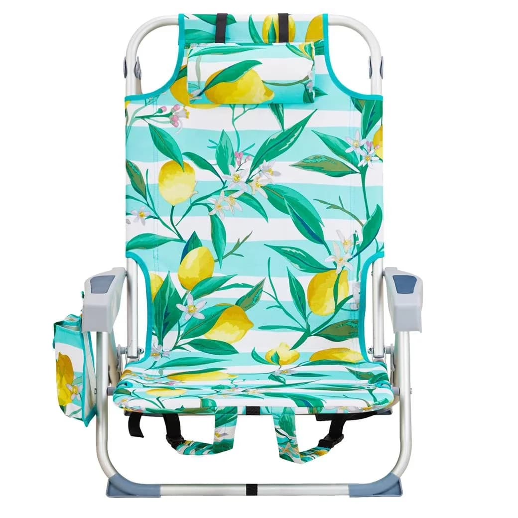 Quality Beach Chair with Adjustable, Folding, Aluminum Frame and Storage - Yellow Model F53CA6