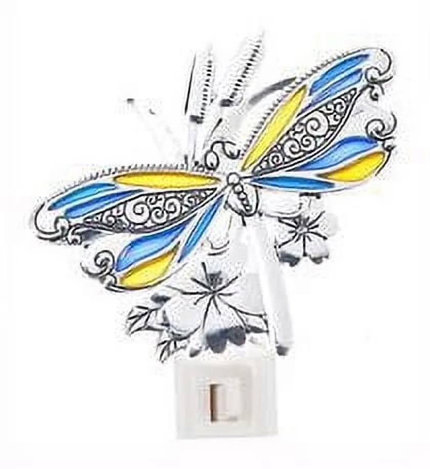 Durable Led Lighting with LED, Expertly Cast Zinc Ornament., Colorful Metal Dragonfly NightLight - Blue Model 00278B
