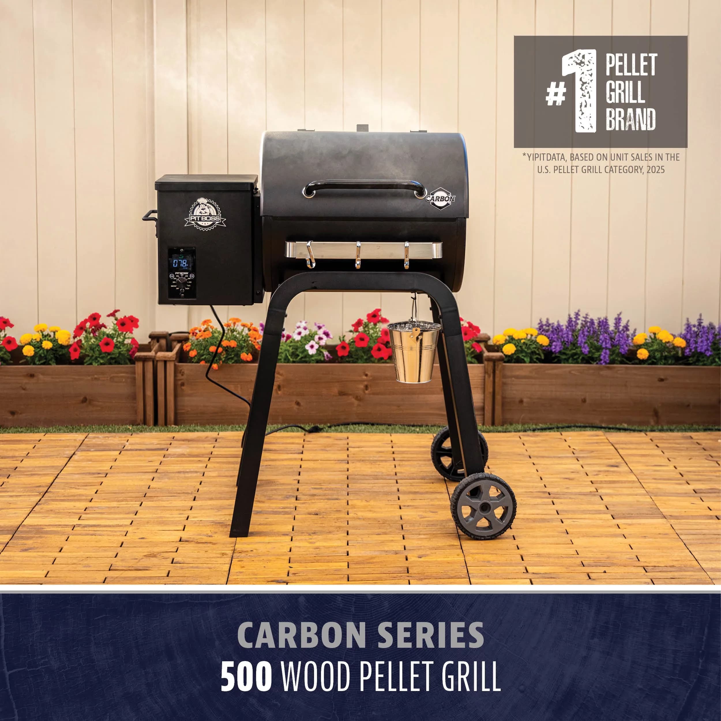 Innovative Smoker with Grease Pan, Tool Holder, Carbon Series 500 Wood Pellet Grill - Heavy Duty Steel Model 9F8B90