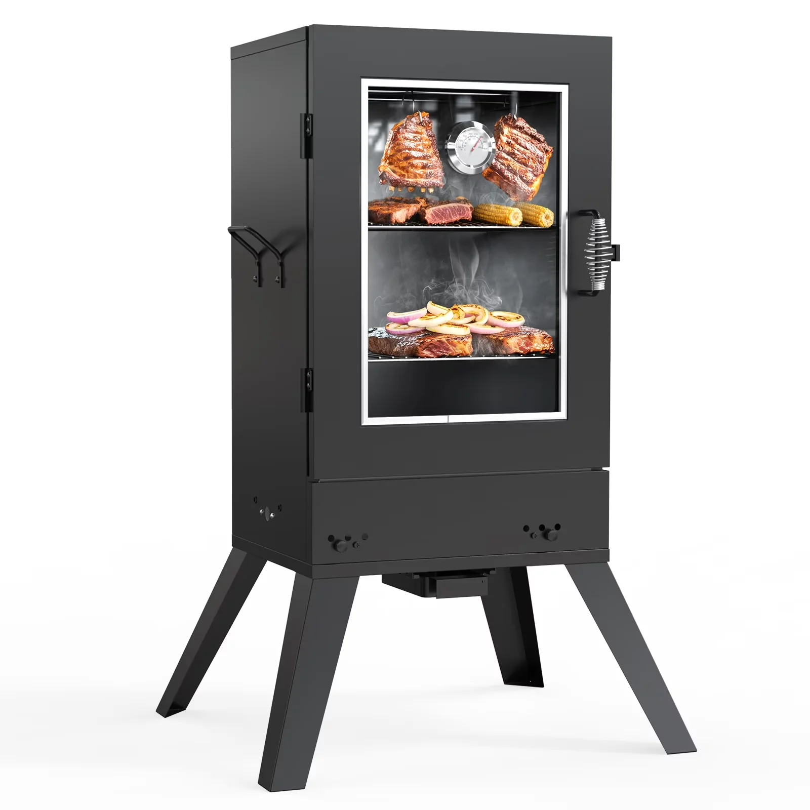 Compact Smoker with Water Smoker, Digital Temperature Control, Window - Black Iron , Chrome-Plated Iron Wire Model 7E3477