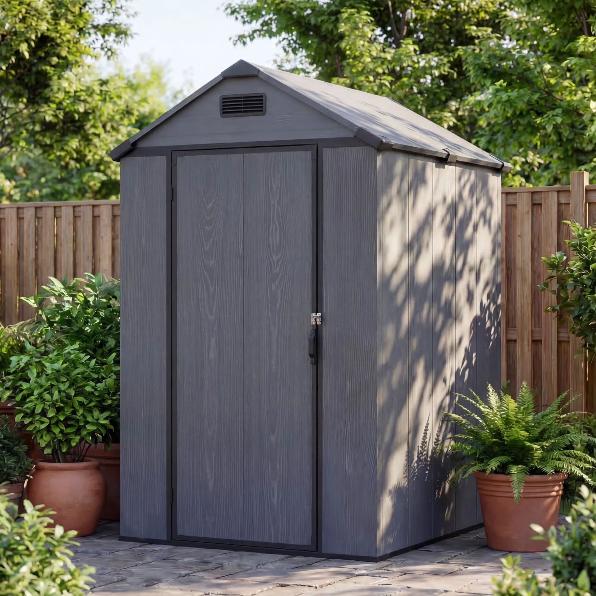 Compact Shed with Lockable Door, Quick DIY Assembly, 4'x6' Outdoor Storage - Gray Resin for Garden Model 87DDC4