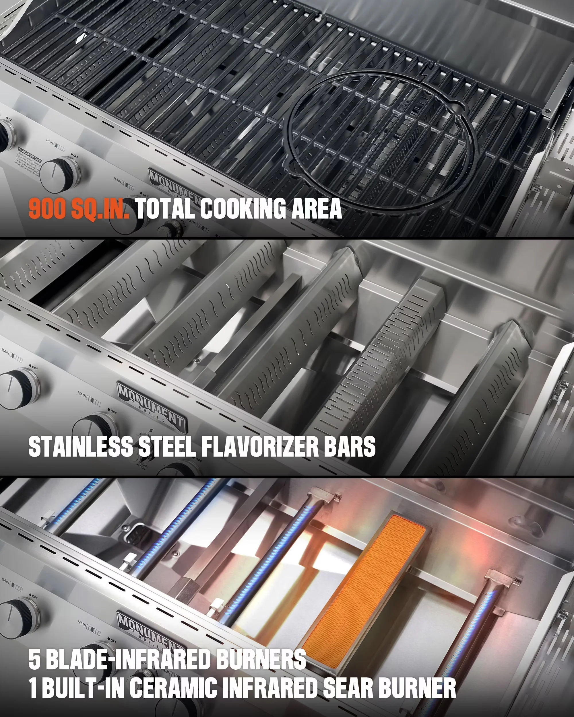 Premium Gas Grill with 78000 BTU, Grease Pan, Enclosed Cabinet - Stainless Steel Silver for Outdoor Model 4CAF4C