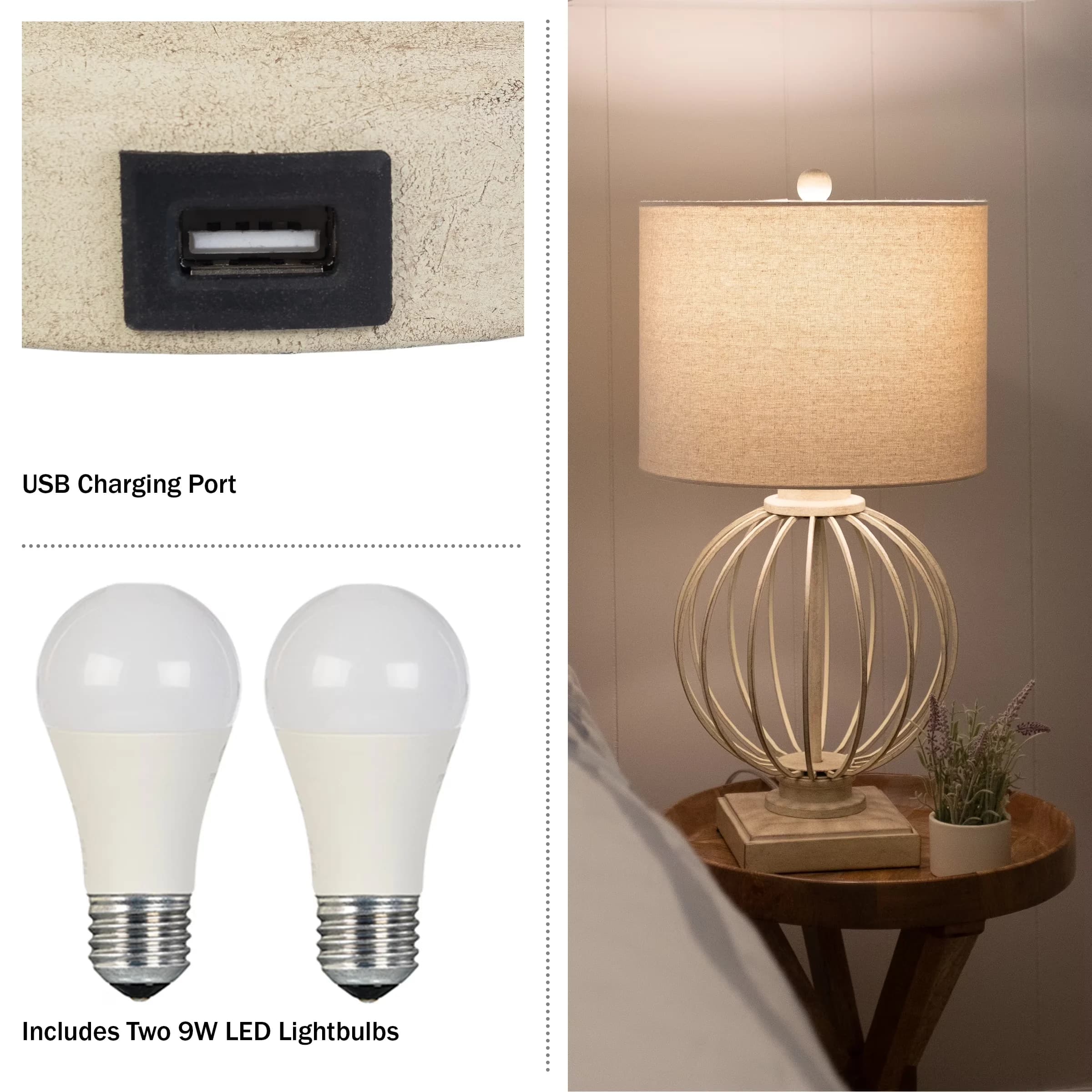 Efficient Lamp Set with LED, Modern, Energy Efficient - Metal And Linen. Brown Model 0D7716
