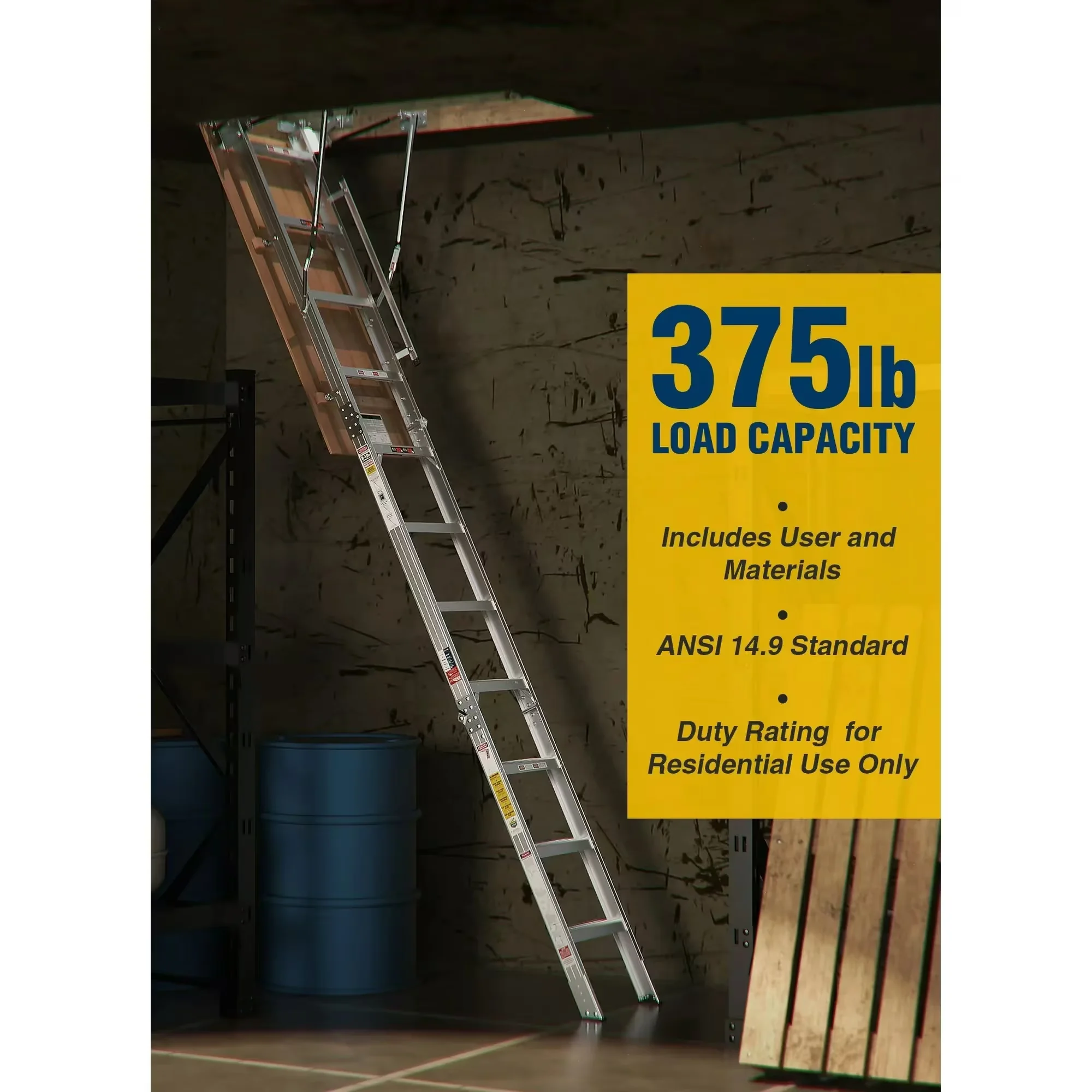 Sleek Ladders And Step Stool with 22.5" x 54" Aluminum Attic Ladder, Fits 7'8"-10'3" Ceiling Heights, Portable Compact Design -... Model D9EE4E