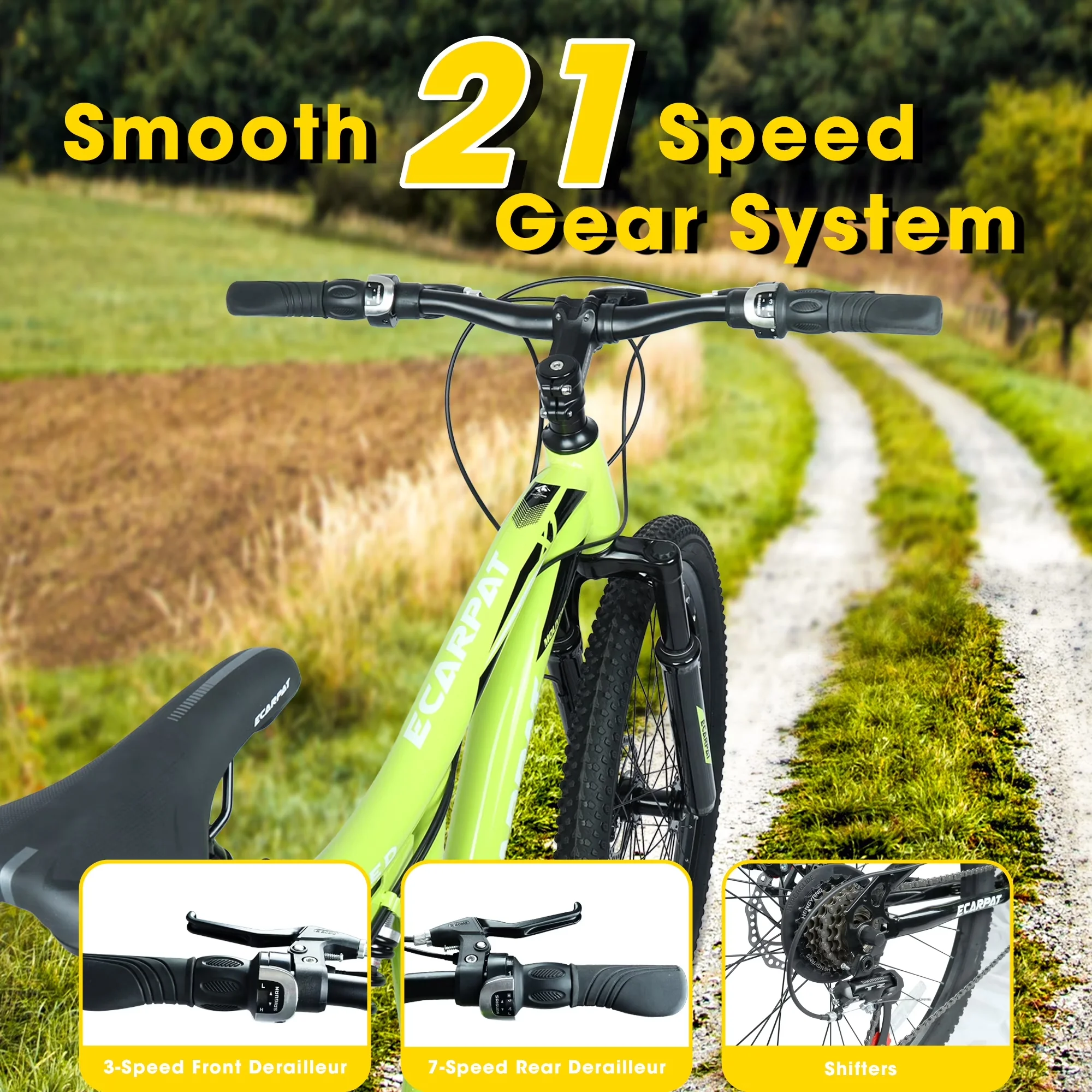 Versatile Mountain Bike with Compact, Adjustable Speed, 26" 21 Speed Steel Frame City Bicycle - Green Model F70A6B