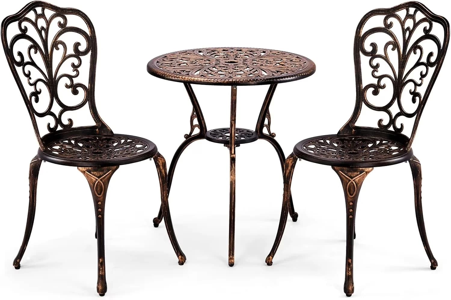 Patio Dining Set Compact with All-Weather Cast Aluminum Bistro Table, 3 PCS Outdoor Bistro - Cast Aluminum for Garden Model D3D7D9