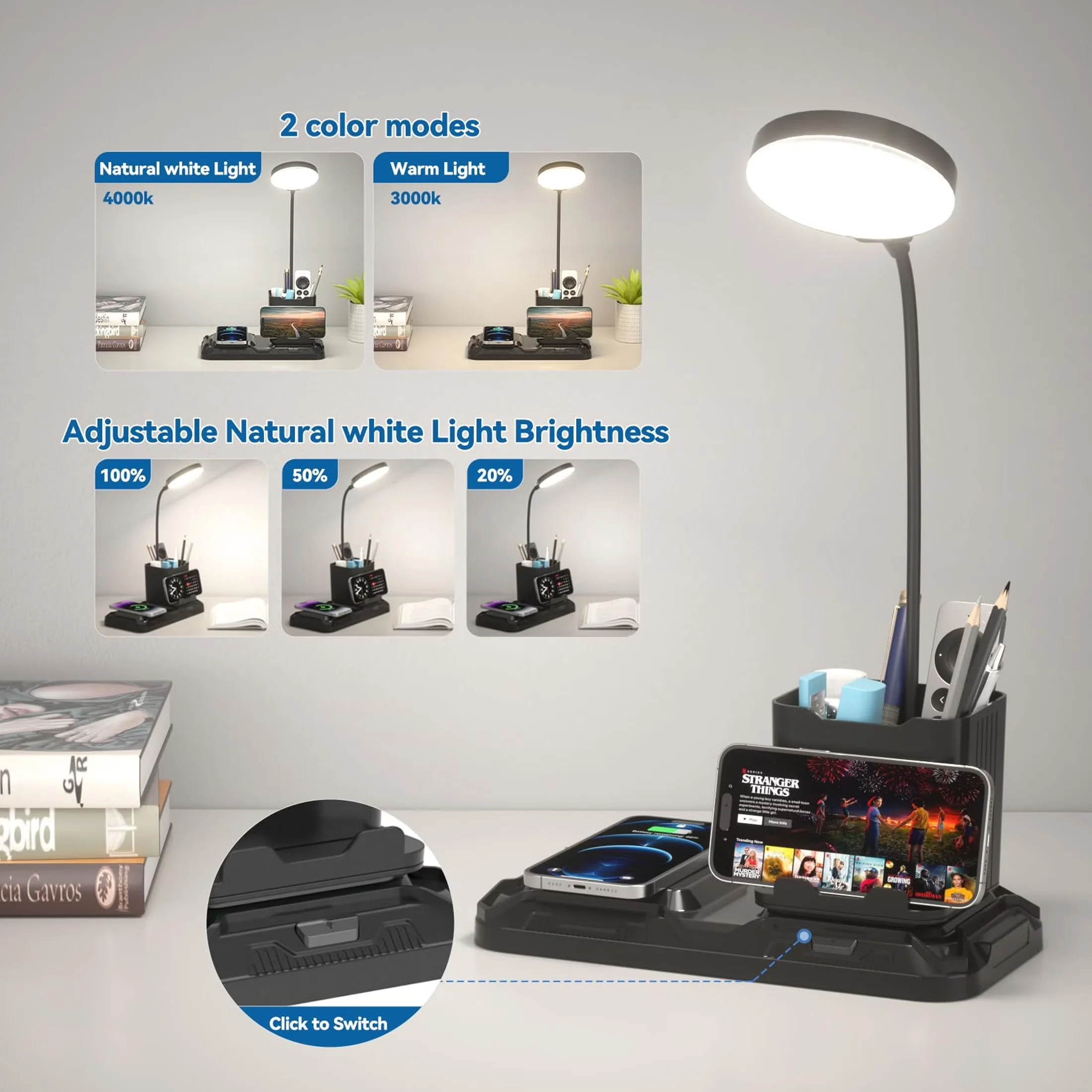 Desk Lamp Compact with LED, Energy Efficient - Abs Black for Home Office, Dorm Model 0F6E07